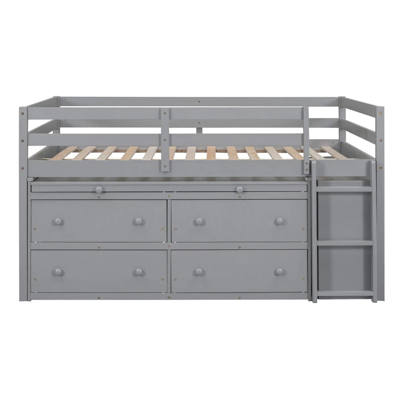 Loft Bed With Retractable Writing Desk And 4 Drawers, With Lateral Portable Desk And Shelves by HouseOfZazla
