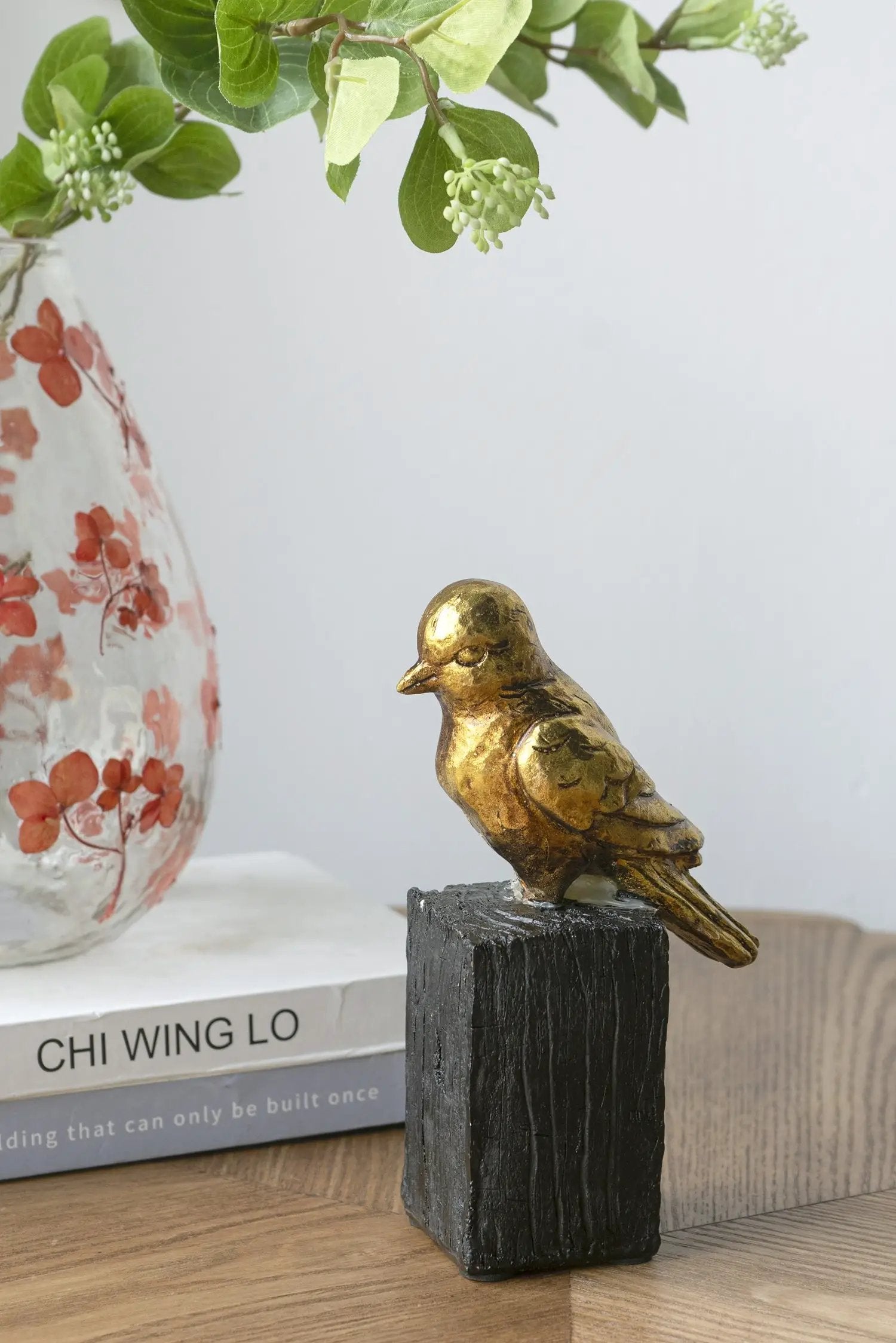 Gold Resin Songbird Sculpture on Black Faux Branch by HouseOfZazla