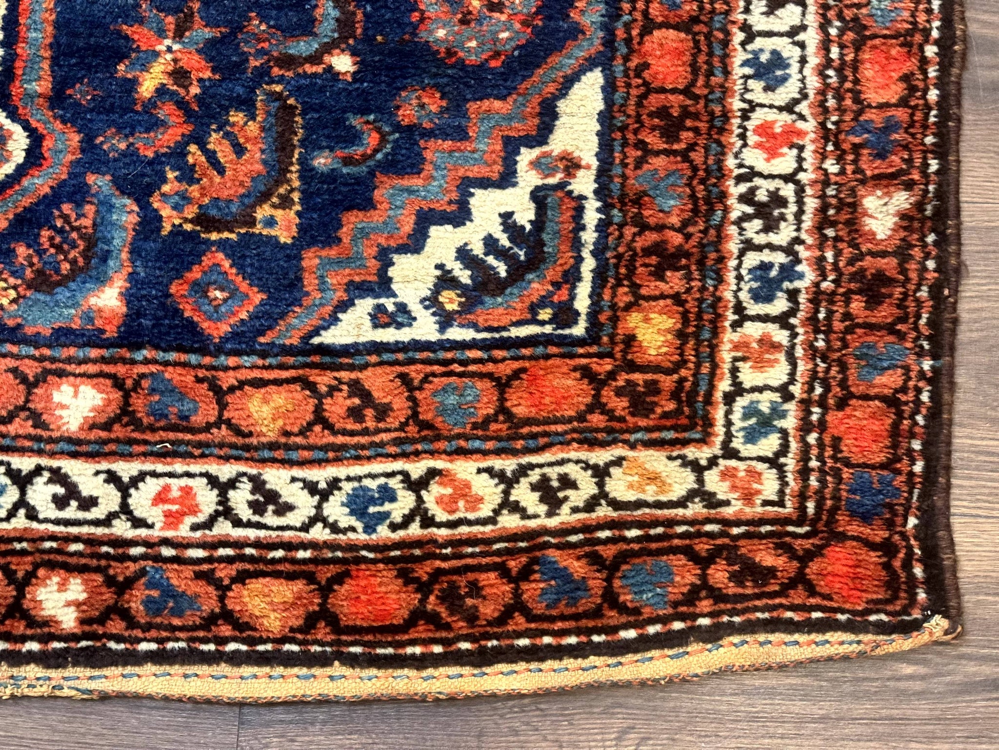 Antique Persian Hamadan Rug 4x6, Geometric, Double Medallions, Navy Blue, Tribal Carpet by Jewel Rugs