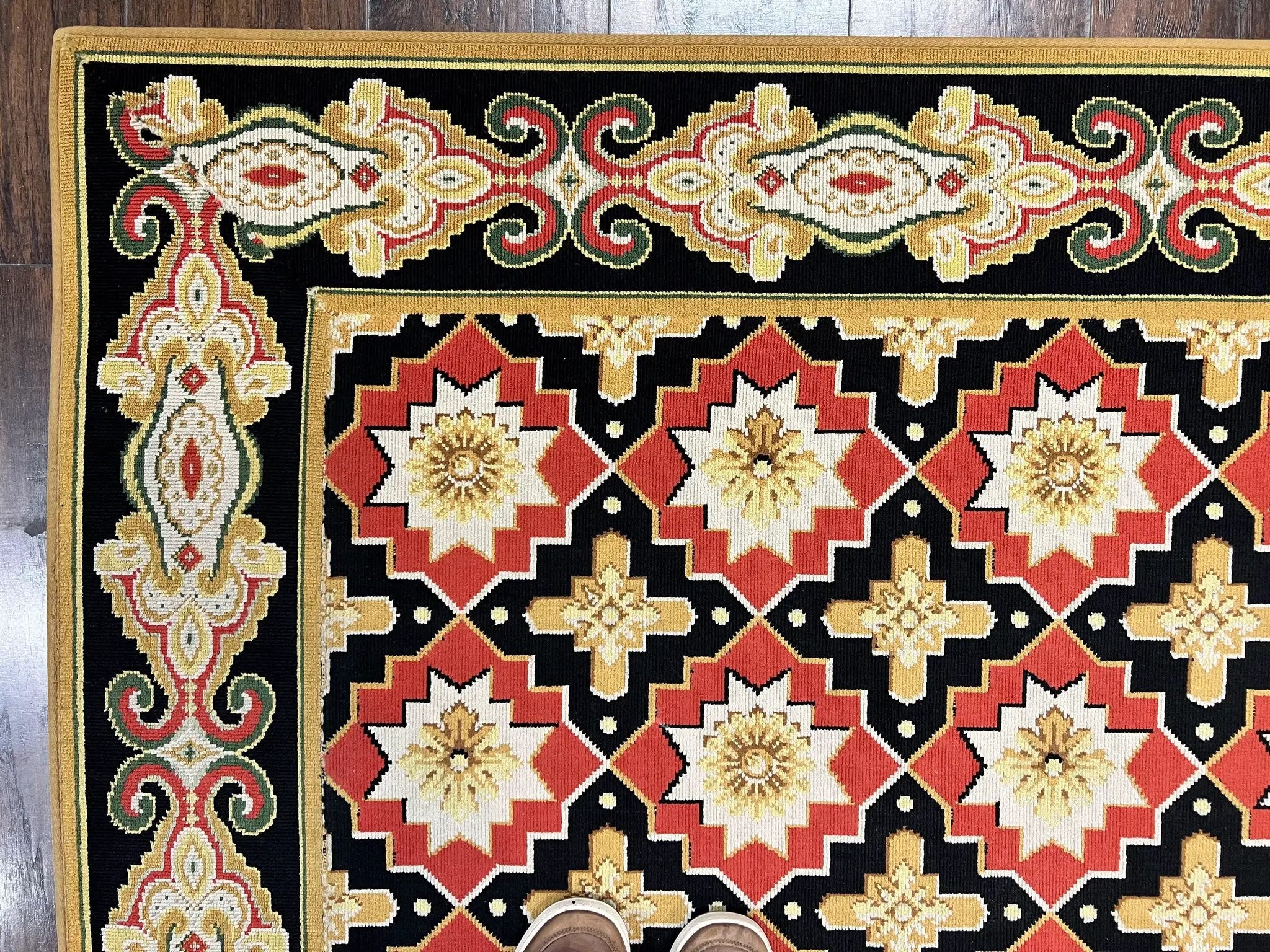 Runner Rug 4x19, Panel Design Rug, Custom Made Stark Runner Carpet, Wool, Vintage 4 x 19 Hallway Rug, European Design, Red Black Ivory Tan by Jewel Rugs