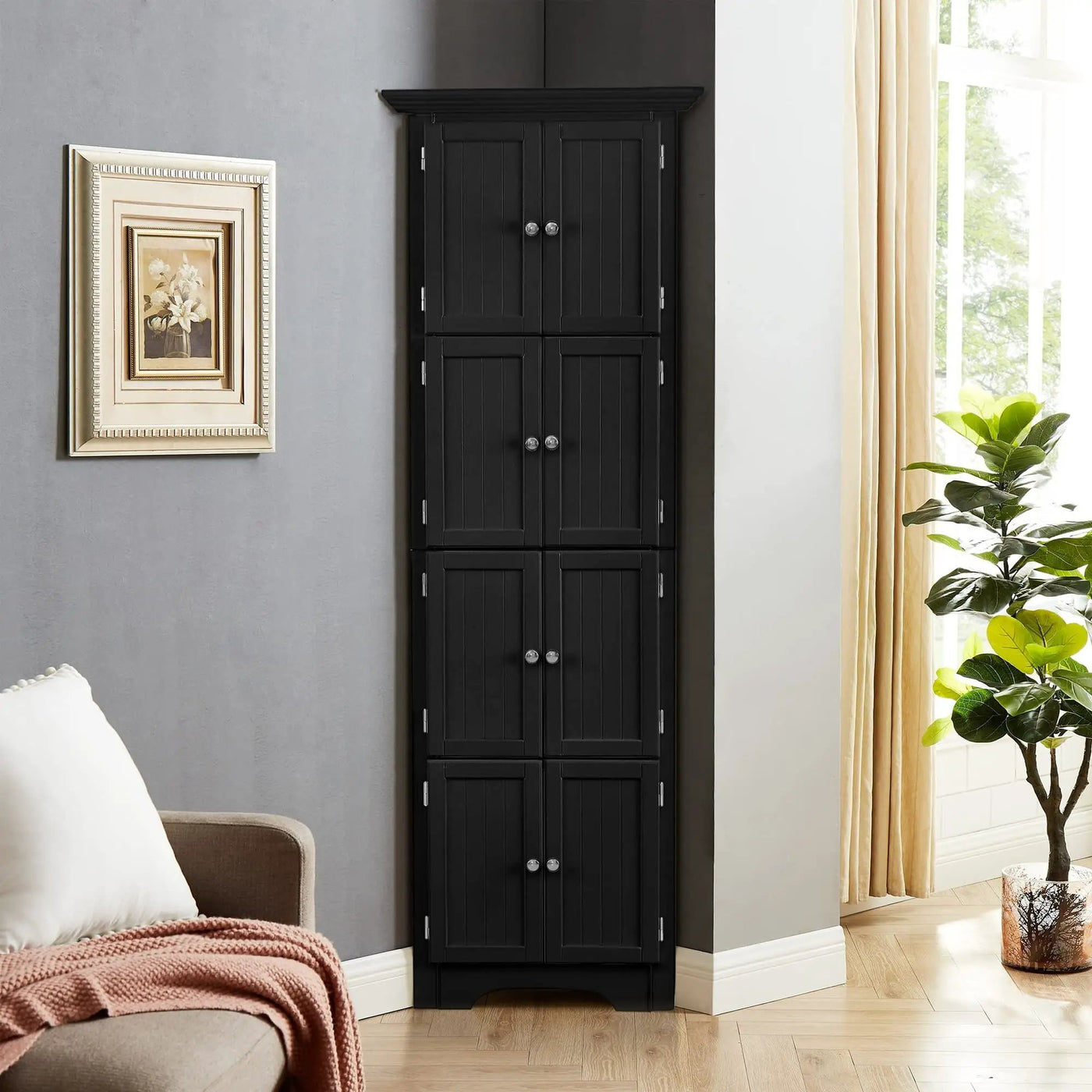 Tall Storage Cabinet With Doors And 4 Shelves For Living Room, Kitchen, Office, Bedroom, Bathroom, Modern by Unique Piece Furniture