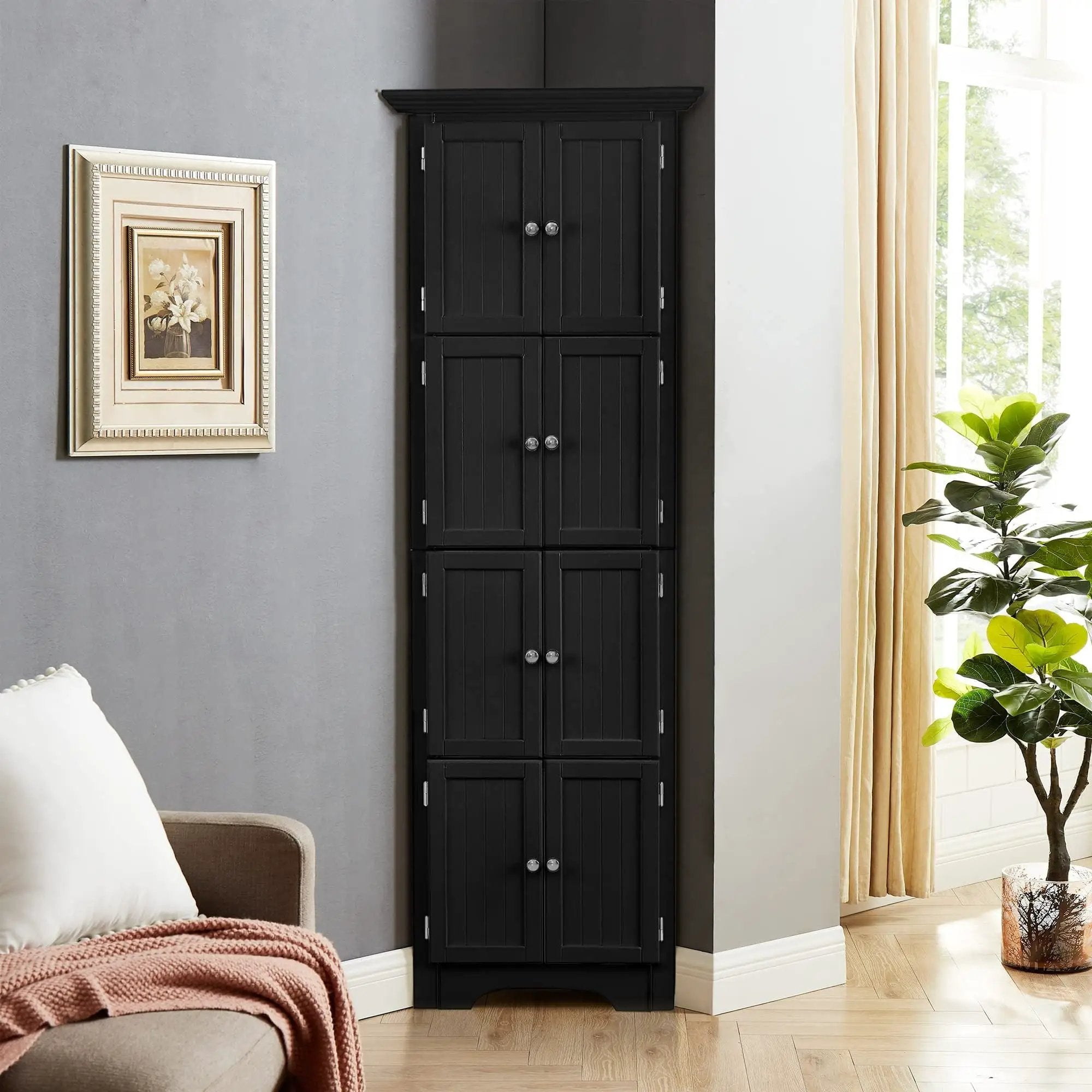 Tall Storage Cabinet With Doors And 4 Shelves For Living Room, Kitchen, Office, Bedroom, Bathroom, Modern by HouseOfZazla