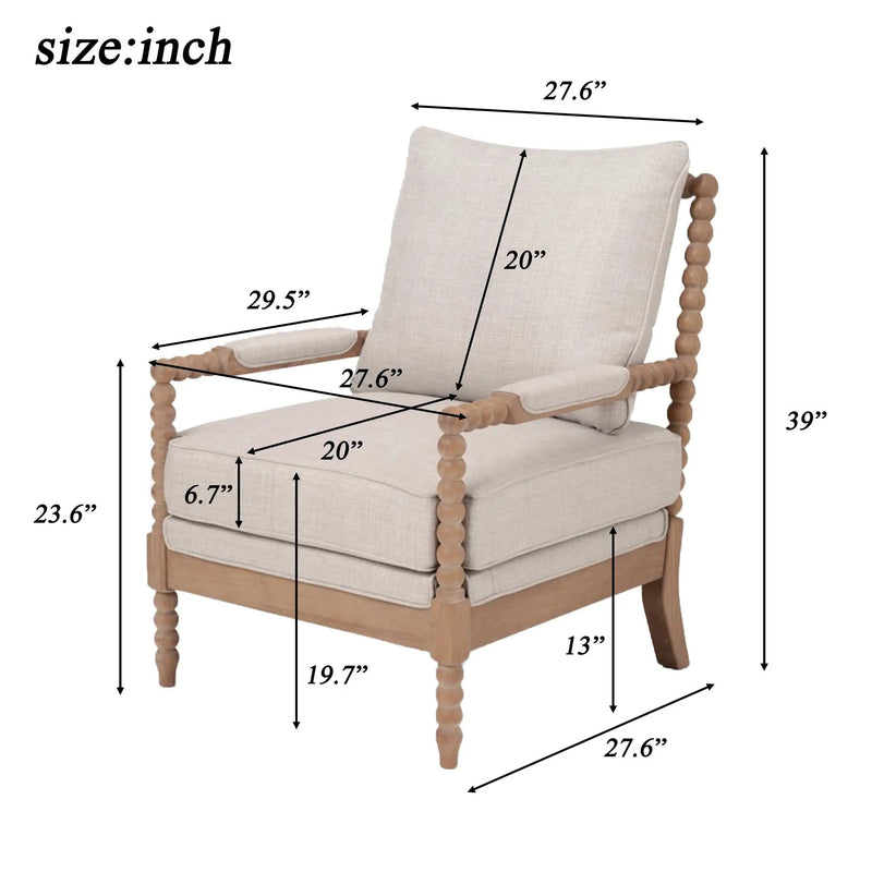 Rubber Wood Accent Chair with Upholstered Fabric and High-Density Sponge Cushion by HouseOfZazla