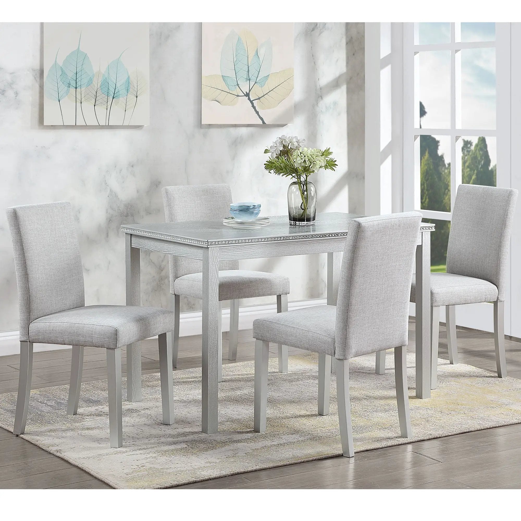 Dining Table Set With Crystal Decoration And Upholstered Chairs by HouseOfZazla
