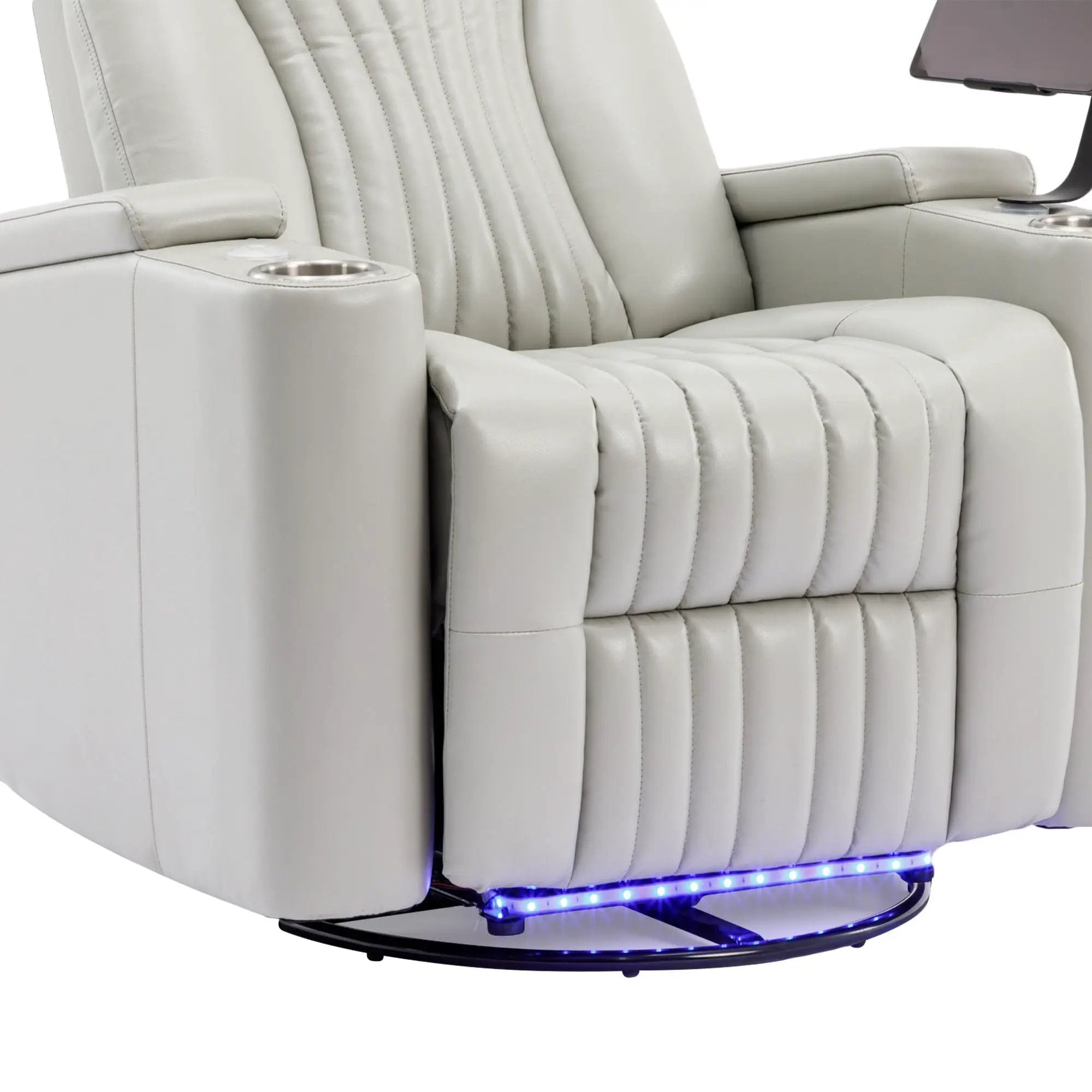 270° Power Swivel Recliner Home Theater Chair With Hidden Arm Storage, LED Light, Cup Holder, And Tray Table by HouseOfZazla
