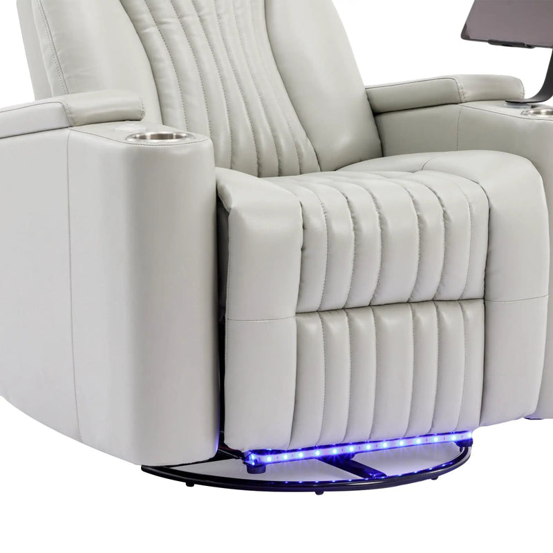 270° Power Swivel Recliner Home Theater Chair With Hidden Arm Storage, LED Light, Cup Holder, And Tray Table by HouseOfZazla