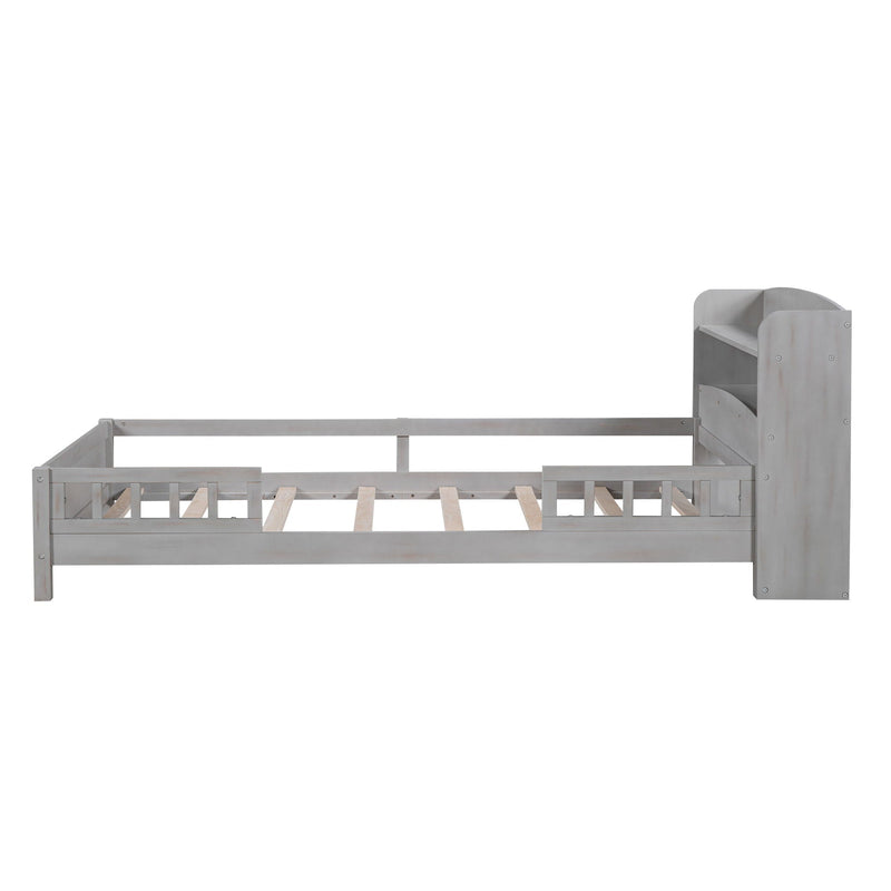 Wood Platform Bed With Built In LED Light, Storage Headboard And Guardrail by Unique Piece Furniture