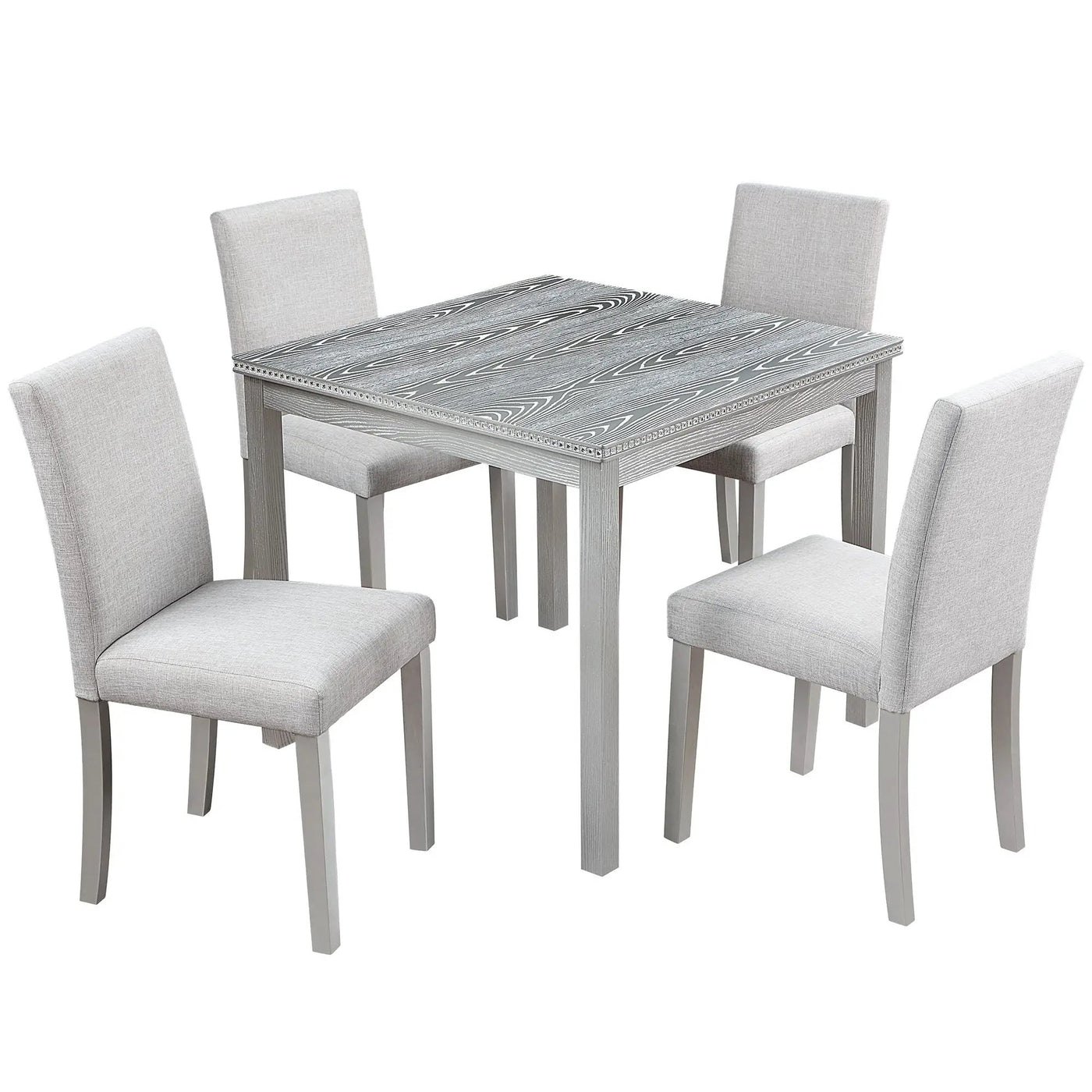 Dining Table Set With Crystal Decoration And Upholstered Chairs by Unique Piece Furniture