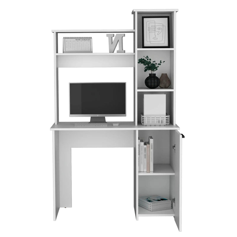 Carson Computer Desk with Hutch, Single Door Cabinet, and Shelves by HouseOfZazla