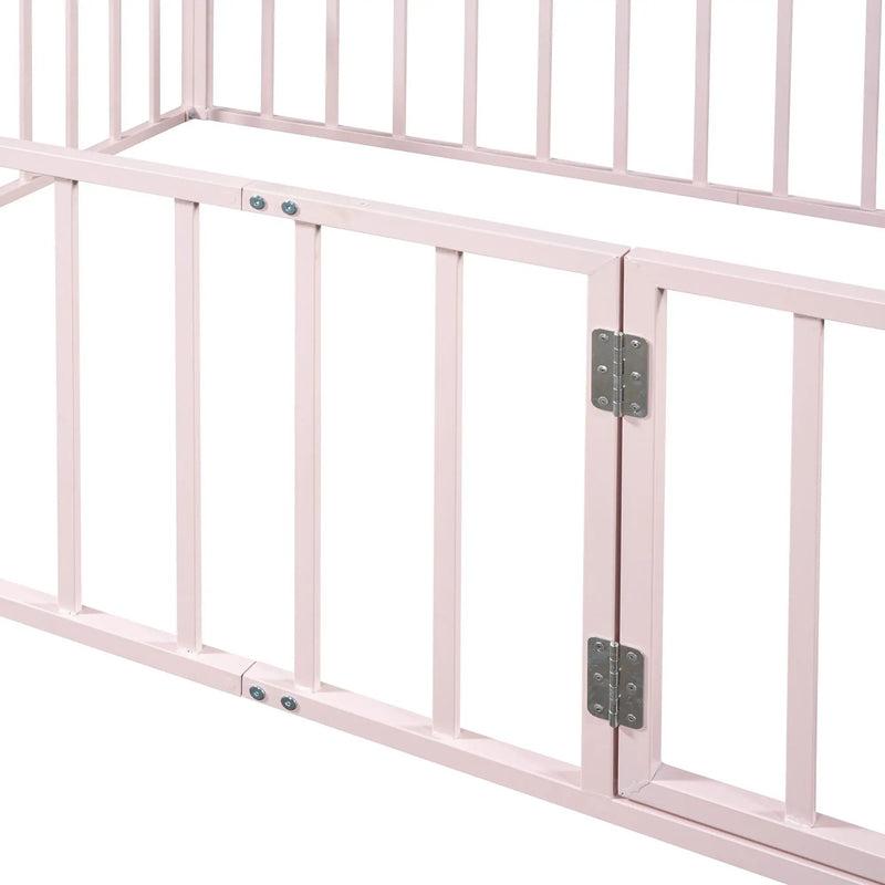 Metal Floor Bed Frame With Fence And Door by HouseOfZazla
