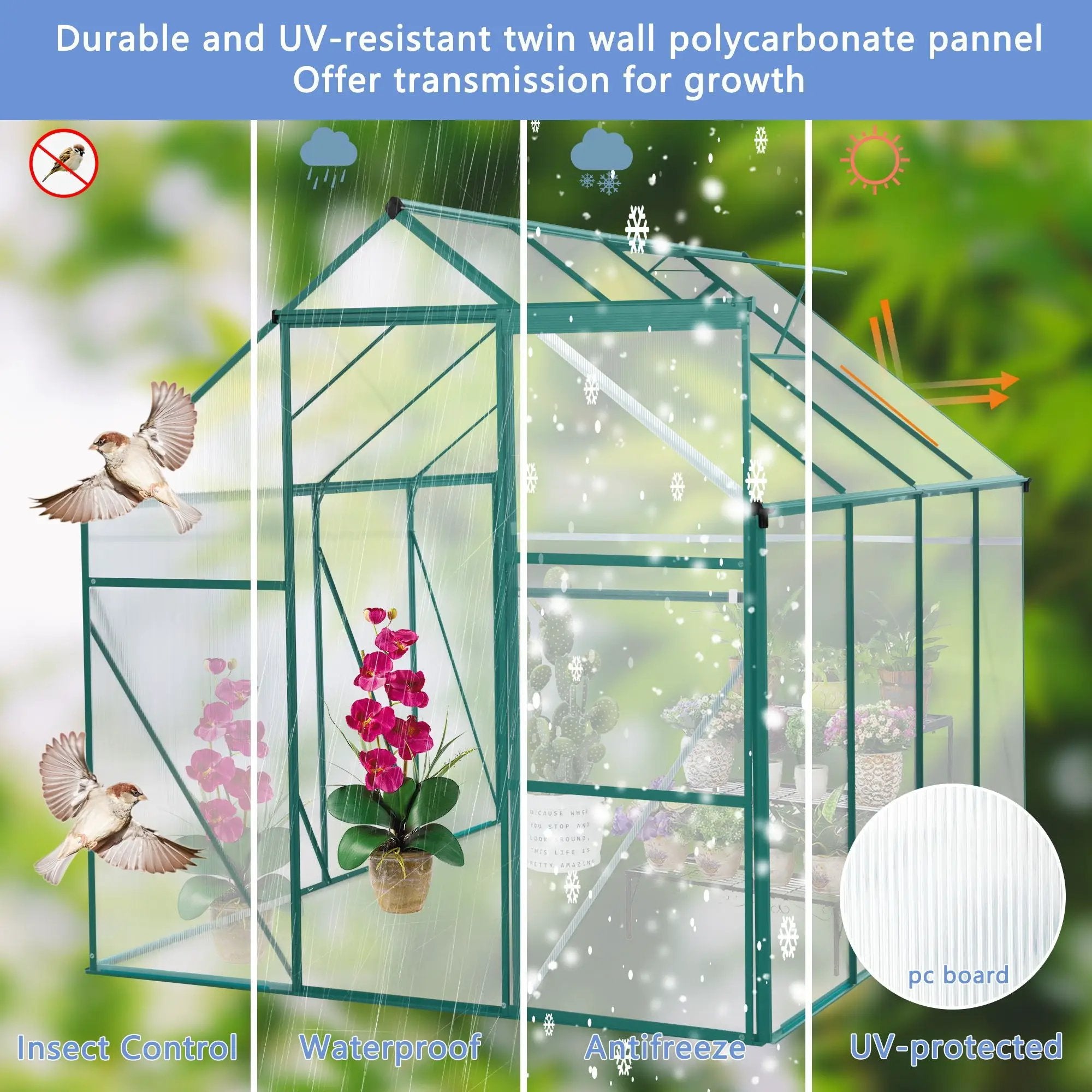 Polycarbonate house Raised Base And Anchor Aluminum Heavy Duty Walk-In houses For Outdoor Backyard In All Season by HouseOfZazla