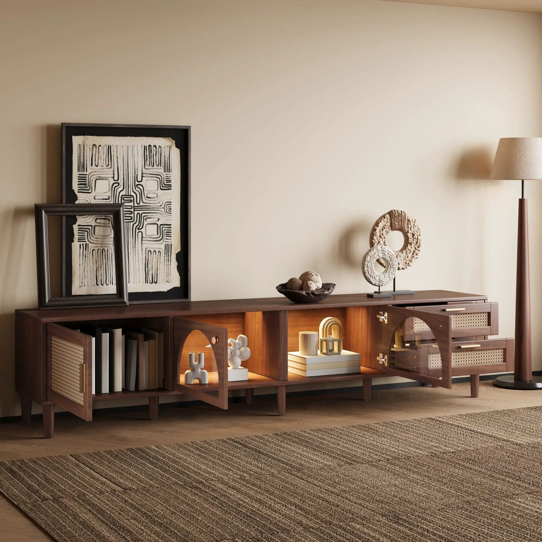 TV Stand For TVs Up To 90", Media Console With App Controlled LED Lights, 2 Drawers & Door Storage - Dark Brown by Unique Piece Furniture