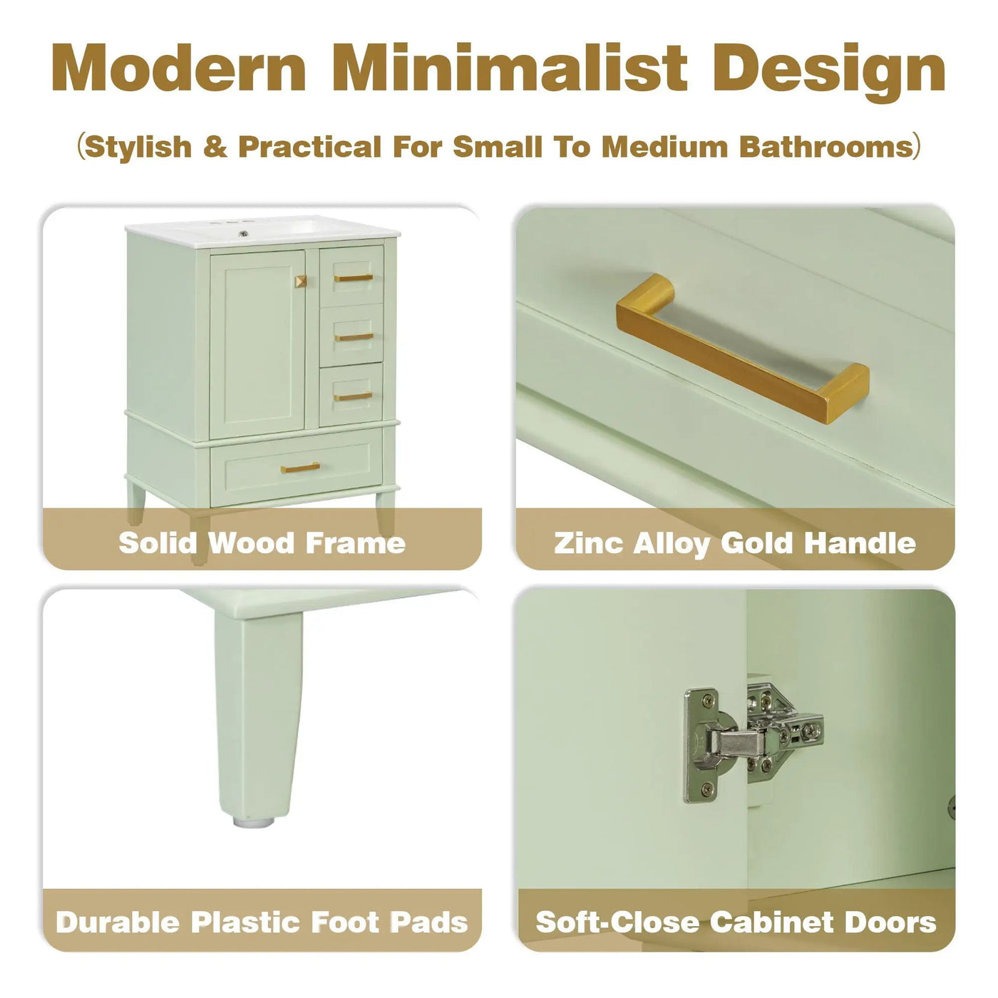 Bathroom Vanity, Modern Bathroom Cabinet With Sink Combo Set, Bathroom Storage Cabinet With A Soft Closing Door And 3 Drawers, Solid Wood Frame by Unique Piece Furniture