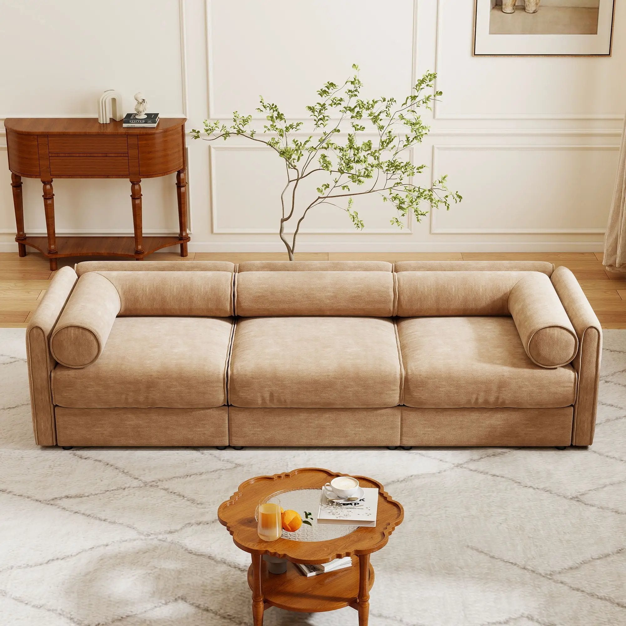 Stylish Sofa With Storage Seat And Cylindrical Backrest by Unique Piece Furniture