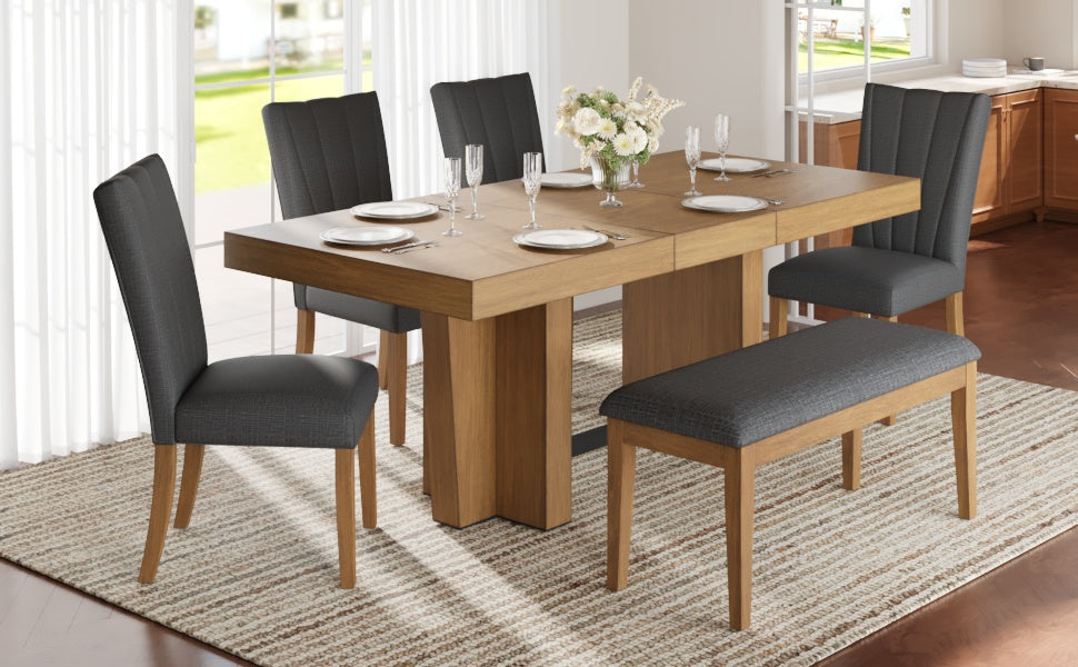 TOPMAX Farmhouse Extendable Wood Dining Table Set for 6 by HouseOfZazla