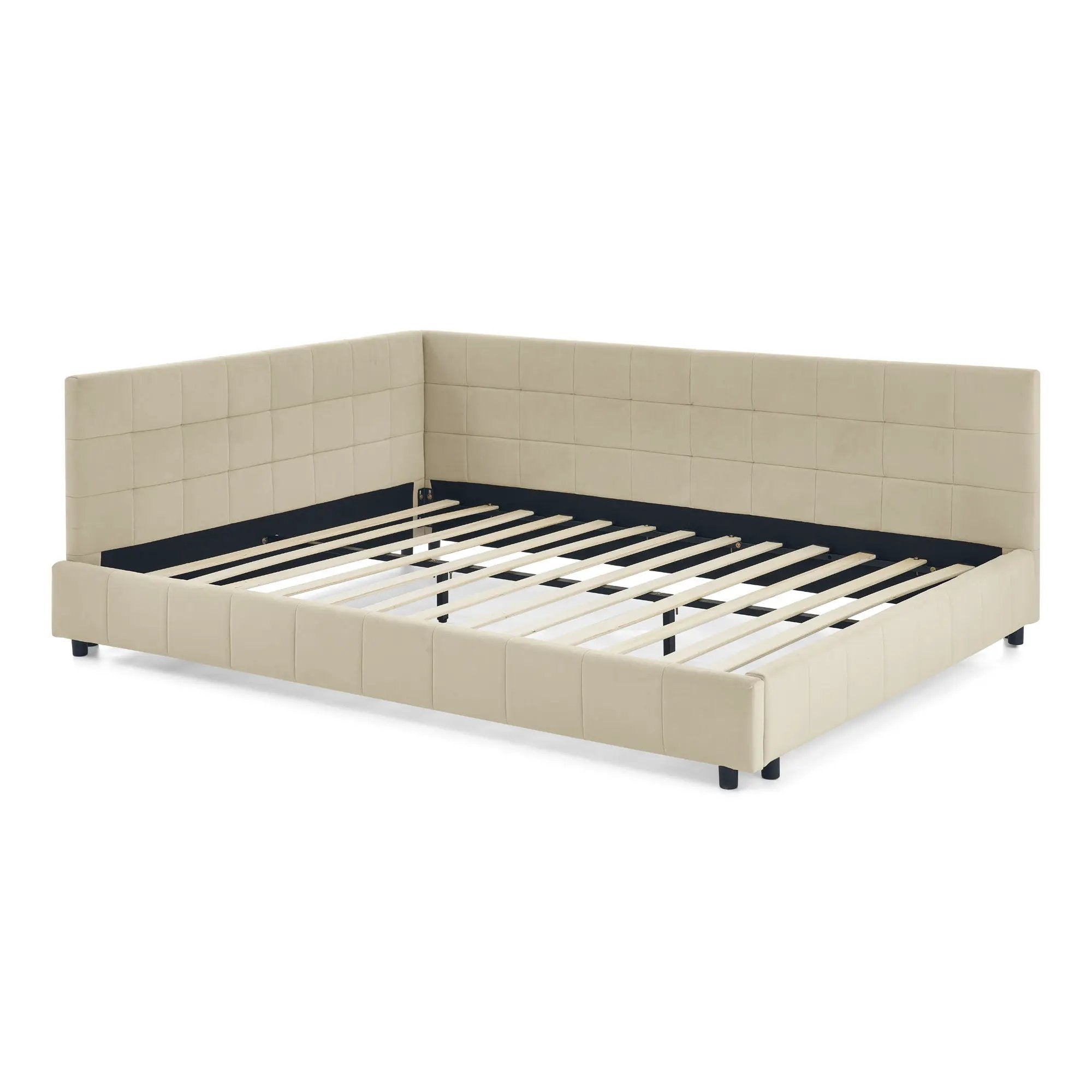 Mid-Century Storage Upholstered Tufted Bed Frame With Backrest And Armrests by Unique Piece Furniture