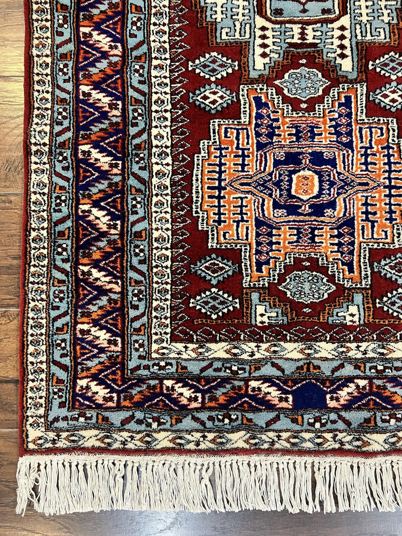 Pakistani Rug 3x5 ft, Caucasian Kazak Design, Geometric Rug, Small Vintage Oriental Carpet, Dark Red Vintage Handmade Wool Rug 3 x 5 by Jewel Rugs
