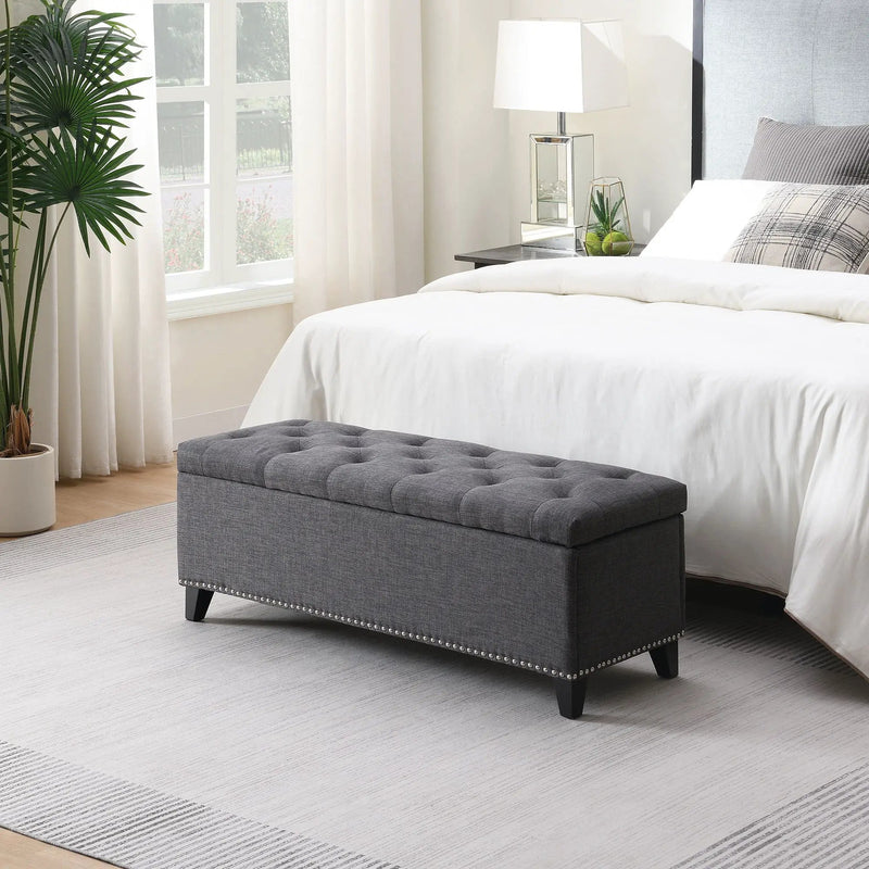 Button-Tufted Storage Ottoman With Safety Close Hinge by HouseOfZazla
