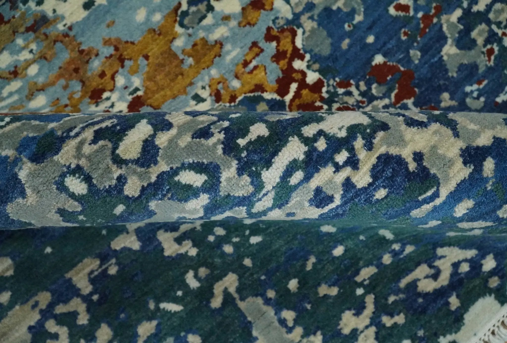 2.6x10 Fine Hand Knotted Blue Modern Abstract Wool and Silk Runner Area Rug | AGR12 by The Rug Decor