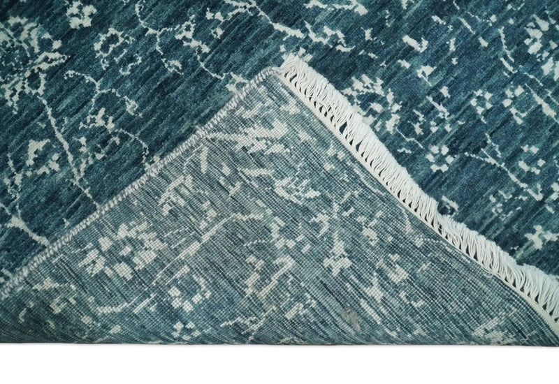 2.6x10 Fine Hand Knotted White and Blue Traditional Persian Style Antique Wool Rug by The Rug Decor