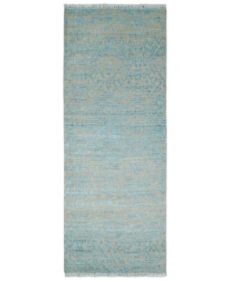 3x8 Fine Hand Knotted Camel and Blue Traditional Persian Style Antique Wool and Silk Rug by The Rug Decor