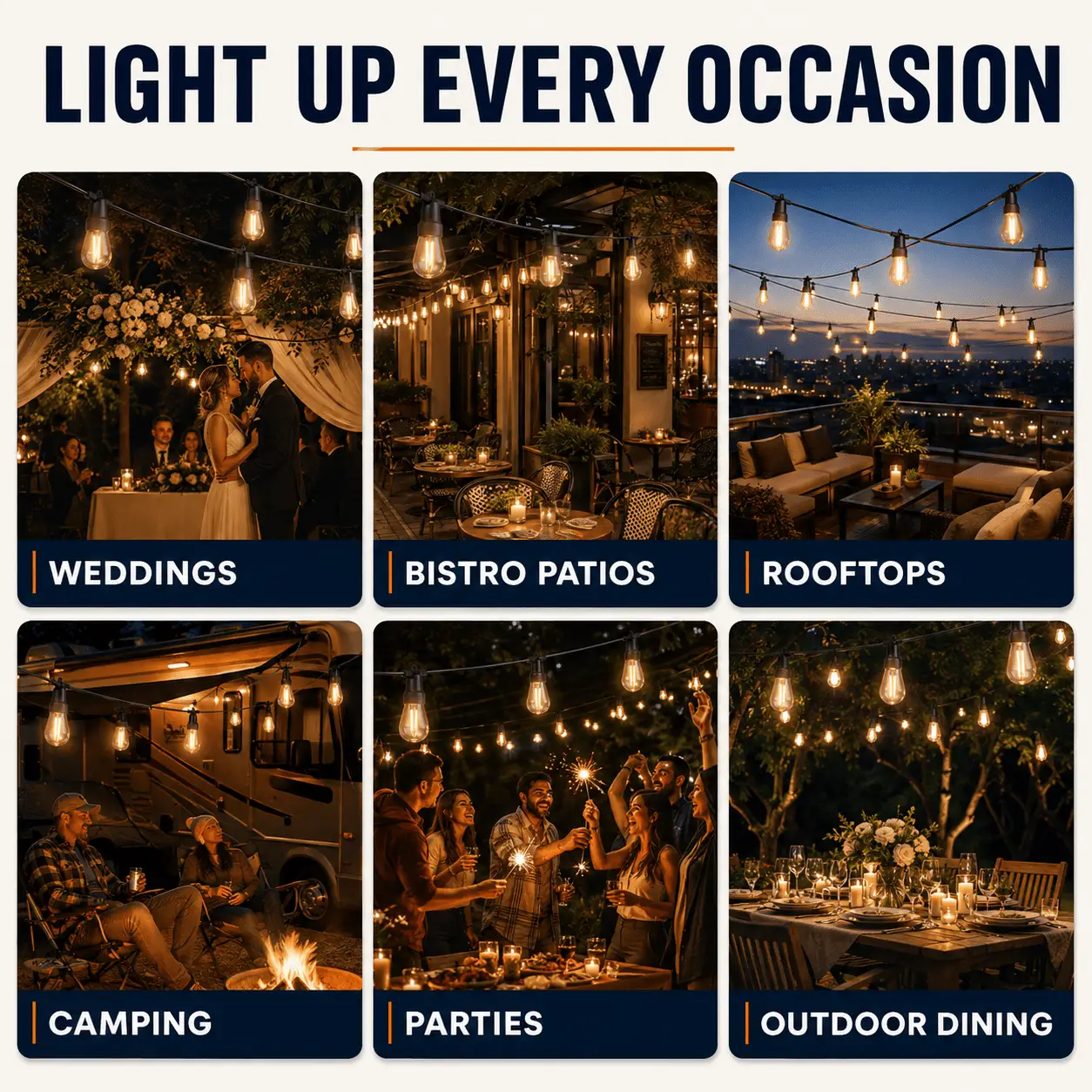 48Ft Solar Powered String Lights Waterproof LED Hanging Edison Bulb Lights with 15 Bulbs by Outdoor Solar Outlet