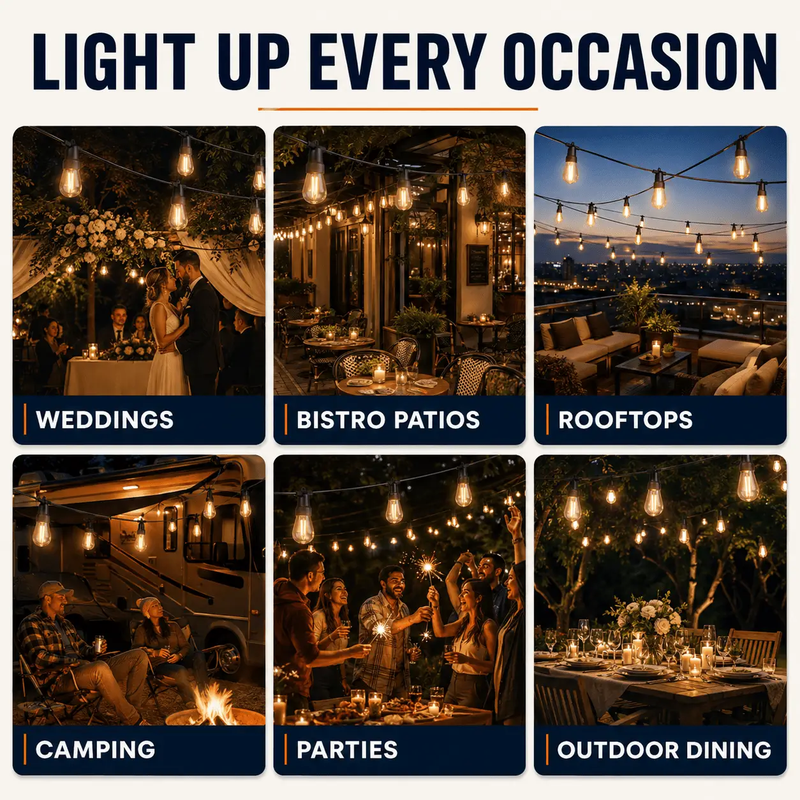 27 Ft Solar LED Outdoor String Lights – 1W Retro Edison Globe Bulbs Waterproof - 27 Ft Bistro Lights by Outdoor Solar Outlet