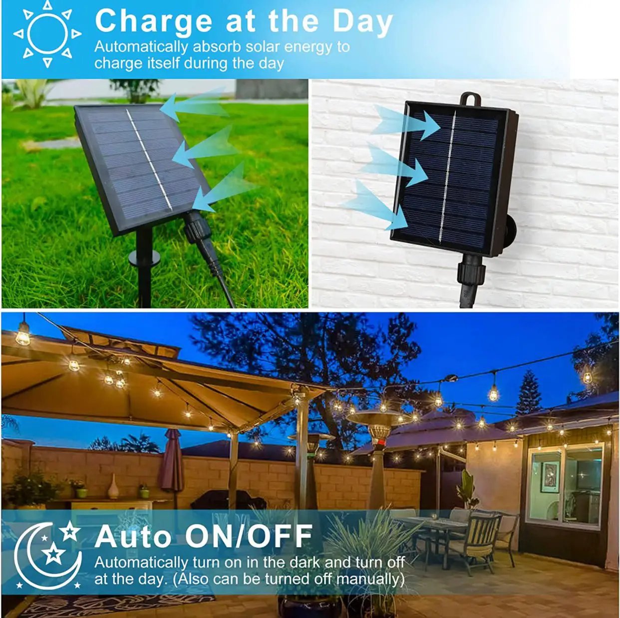 27 Ft Solar LED Outdoor String Lights – 1W Retro Edison Globe Bulbs Waterproof - 27 Ft Bistro Lights by Outdoor Solar Outlet