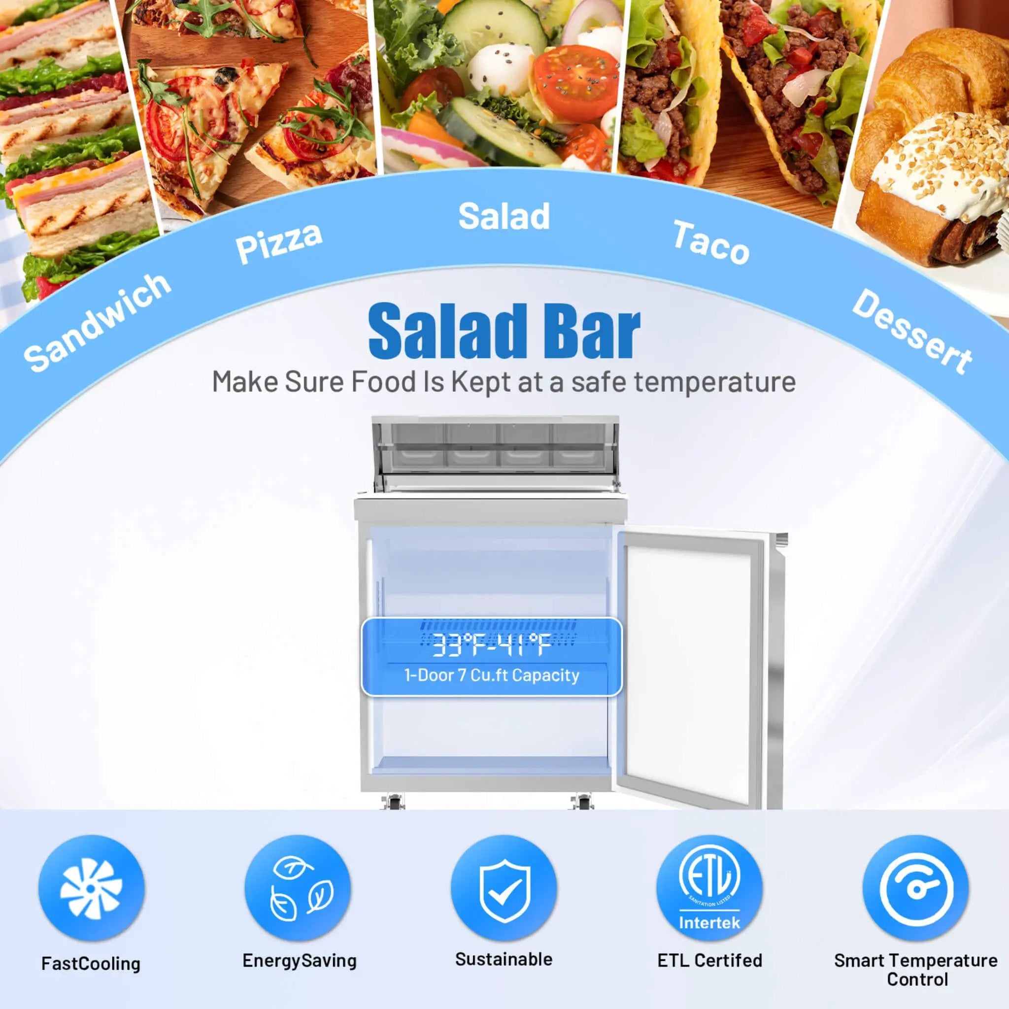 27-Inch 7.4 Cu.Ft Commercial Stainless Steel Sandwich Salad Prep Table Refrigerator (SAK84120) by SAKSBY WHOLESALE