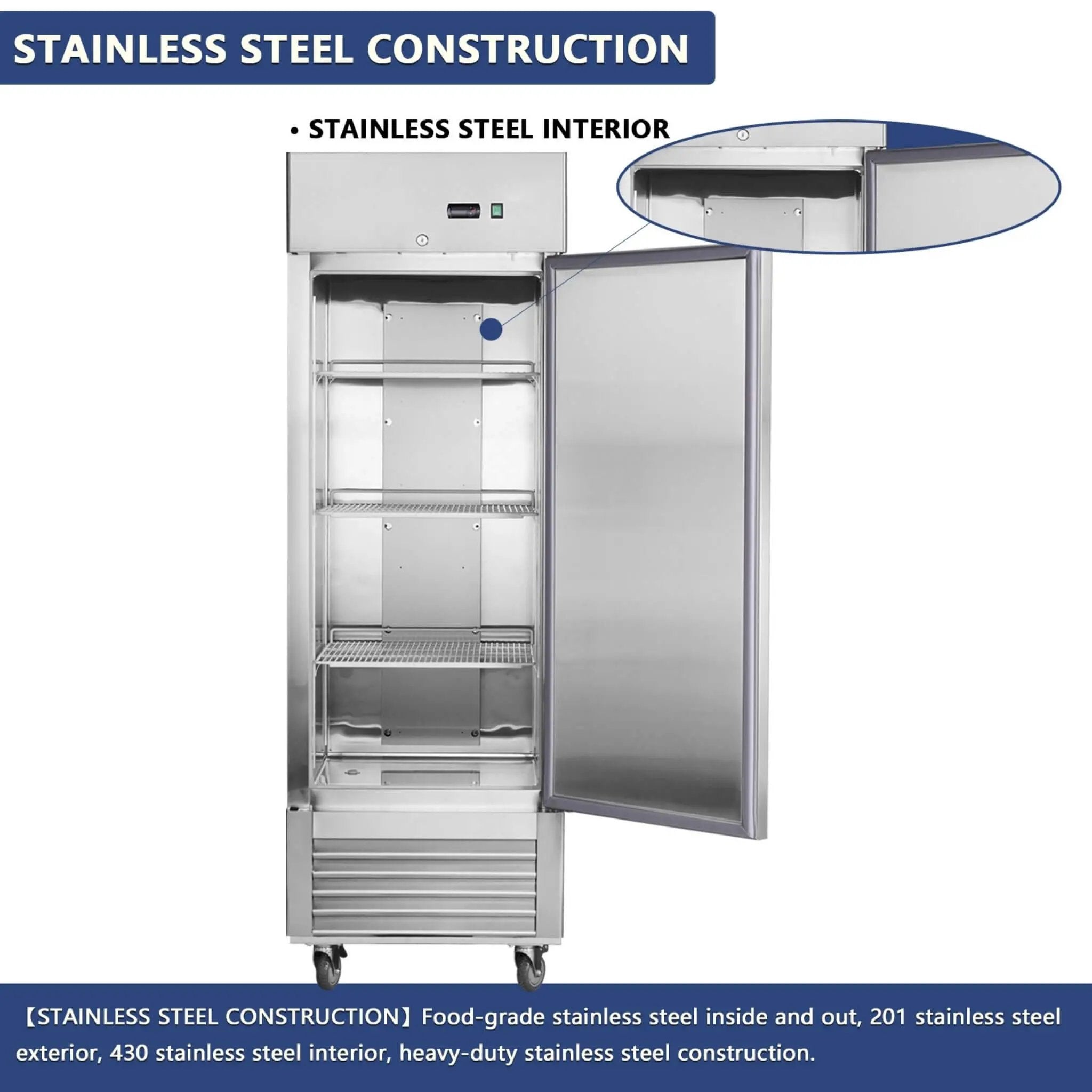 Heavy-Duty 27-Inch 8.7 Cu.Ft Commercial Upright Stainless Steel Reach-In Freezer (SAK43815) by SAKSBY WHOLESALE