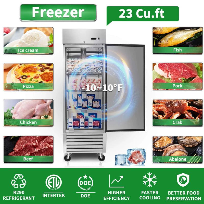 27-Inch Commercial 23 Cu.Ft Reach-In Stainless Steel Freezer (SAK96352) by SAKSBY WHOLESALE