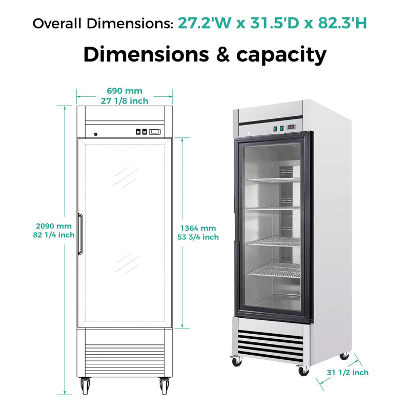 27-Inch Commercial Single Glass Door Reach-In Display Refrigerator (SAK30864) by SAKSBY WHOLESALE