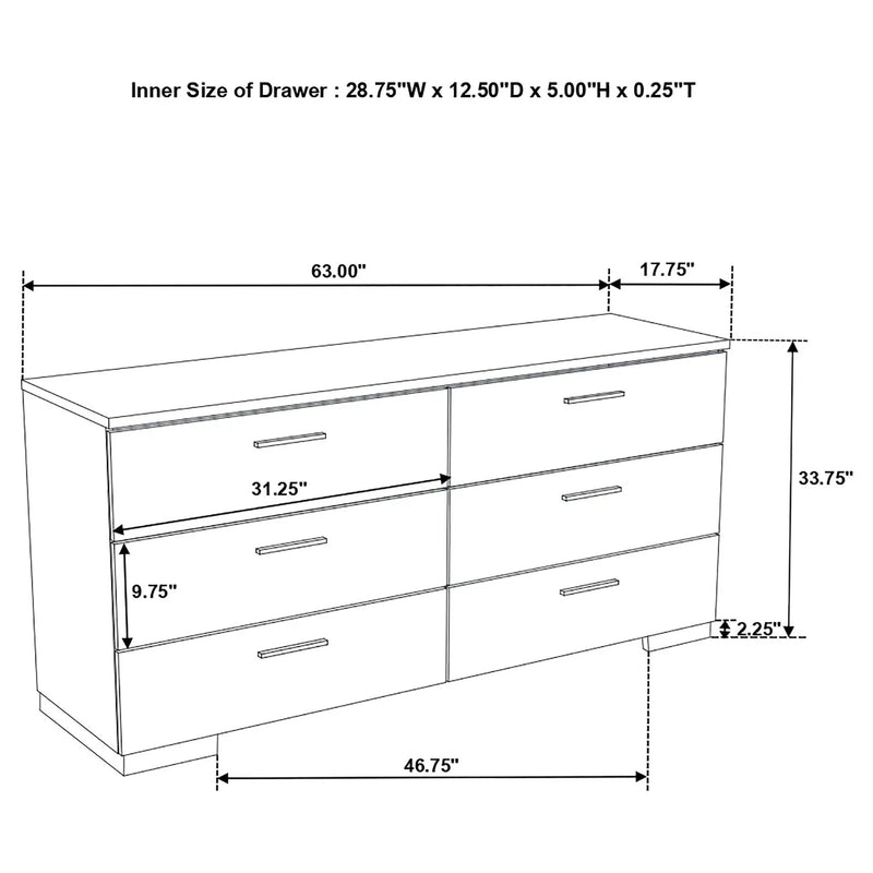 Dulcey - 6 Drawer Dresser With Accents, Bedroom Storage - Gloss White by HouseOfZazla