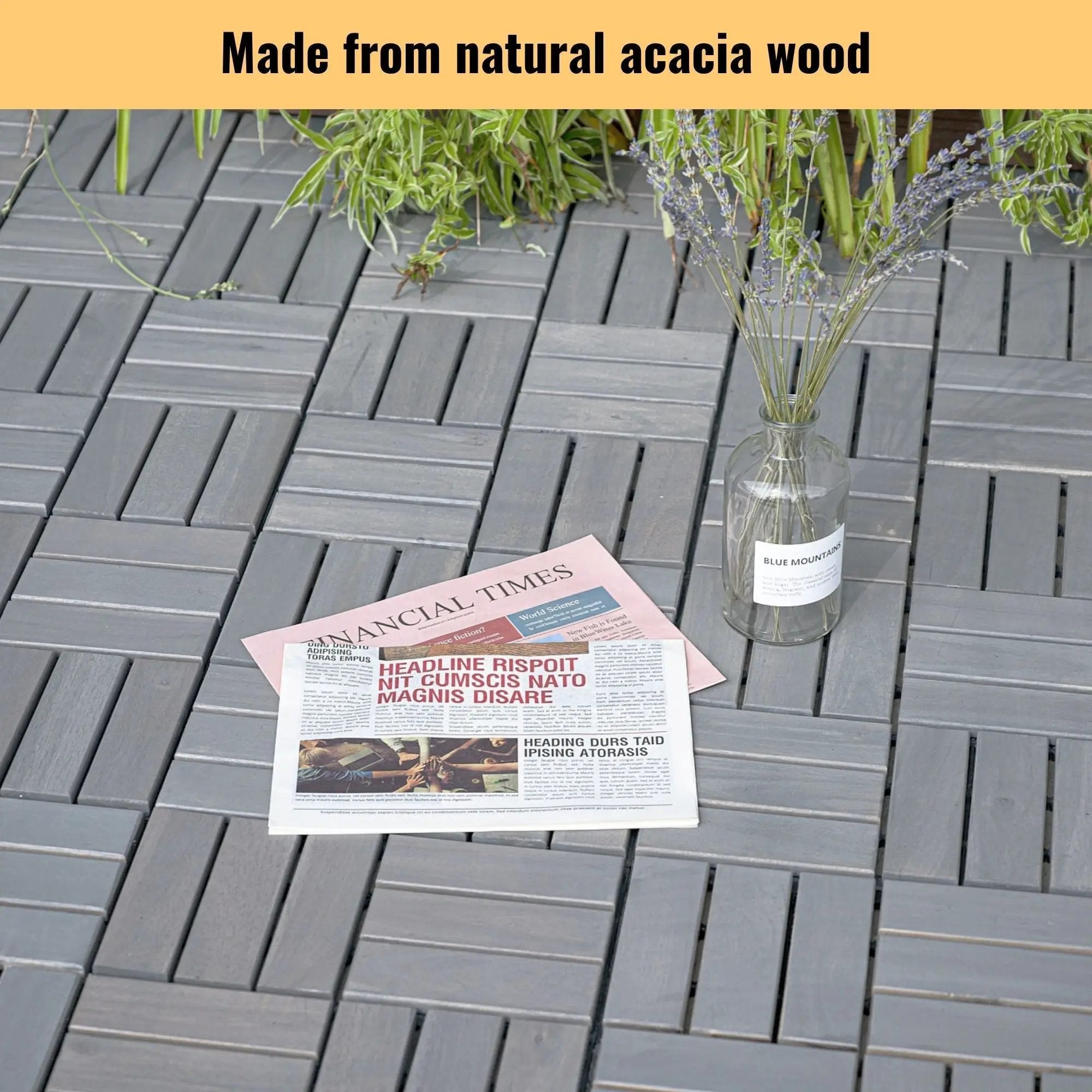 Acacia Wood Interlocking Deck Tiles Checker Pattern For Outdoor Flooring by HouseOfZazla