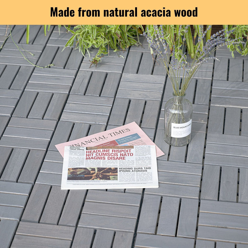 Acacia Wood Interlocking Deck Tiles Checker Pattern For Outdoor Flooring by HouseOfZazla