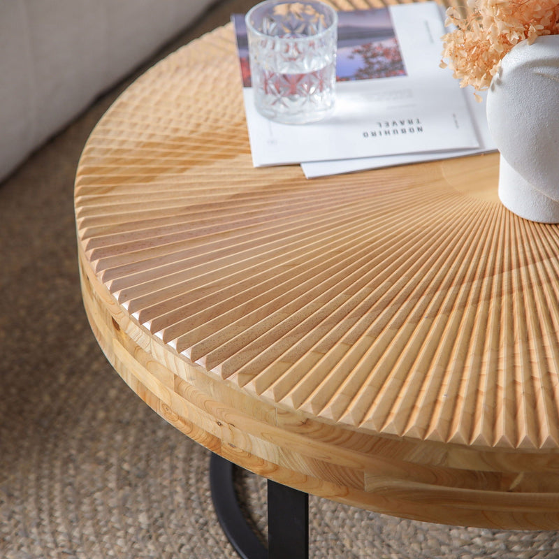 Modern Round Coffee Table With Wooden Carving Pattern by Unique Piece Furniture