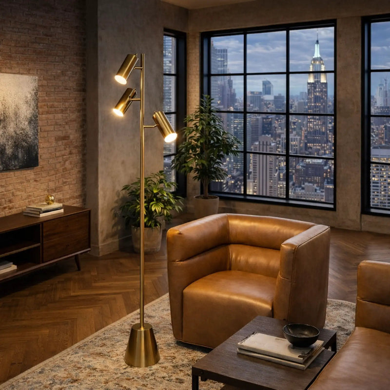 Lumina - Floor Lamp With Rotary Switch Triple Spots Cone Base - Gold by Unique Piece Furniture