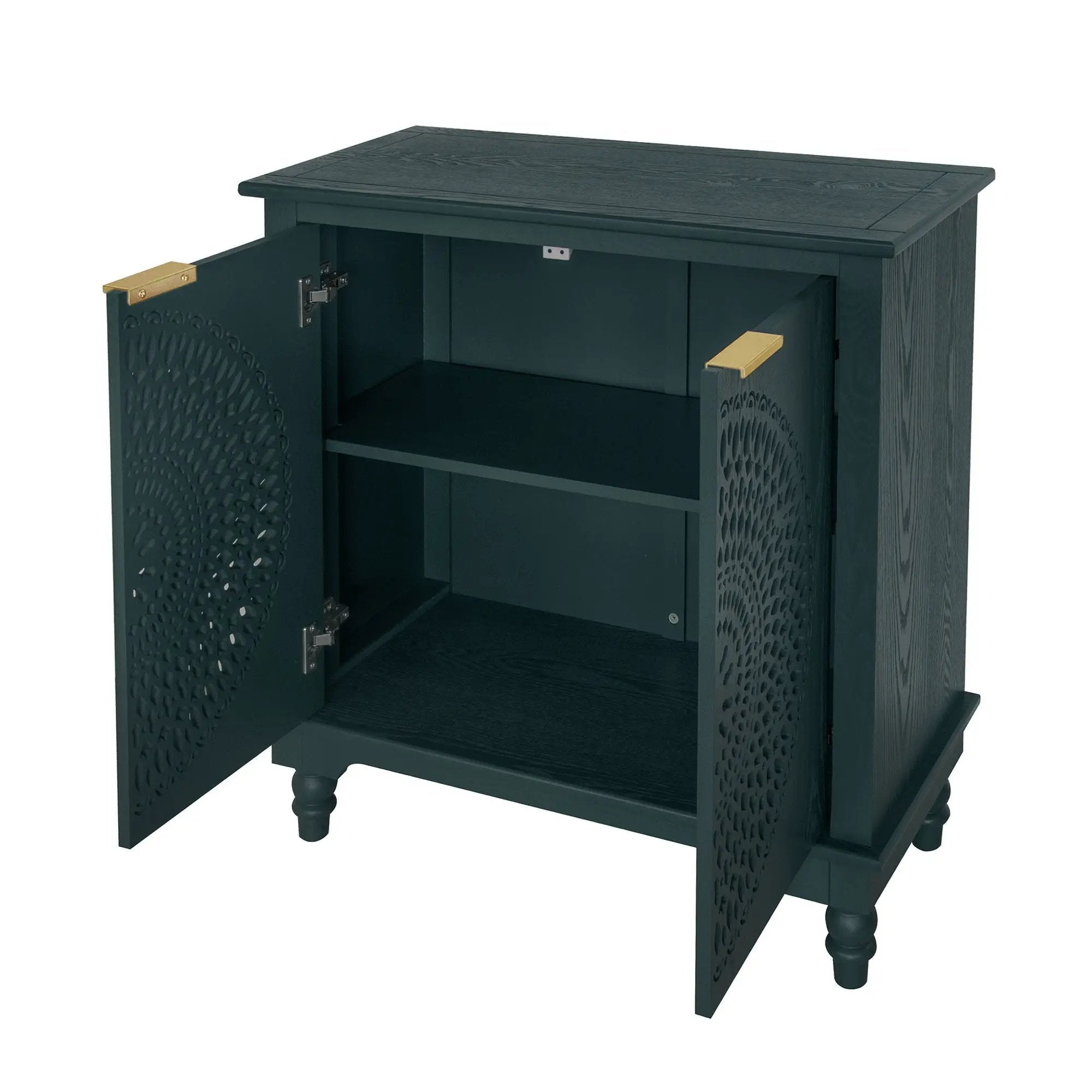 Hollow Carved 2 Door Accent Cabinet With Adjustable Shelf, Sideboard Buffet For Entryway, Living Room Or Bedroom - Blackish Green by HouseOfZazla