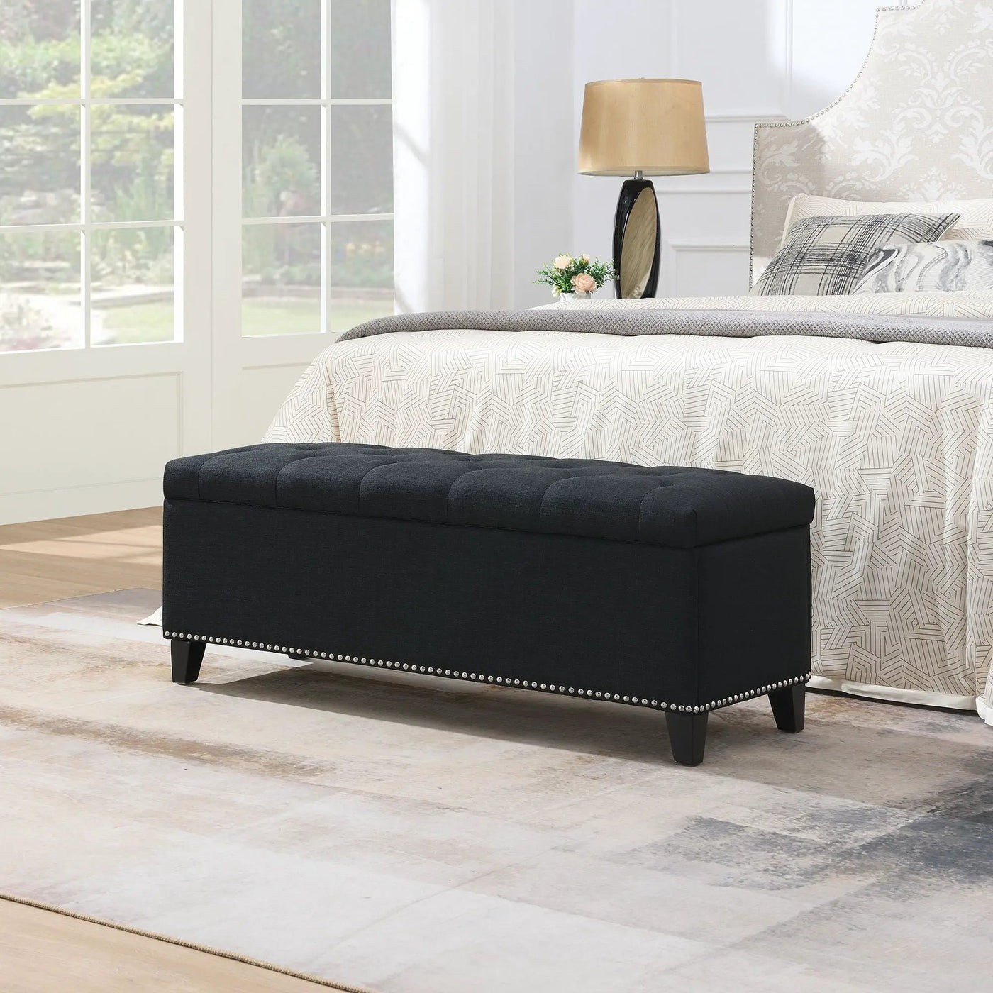 Button-Tufted Storage Ottoman With Safety Close Hinge by HouseOfZazla