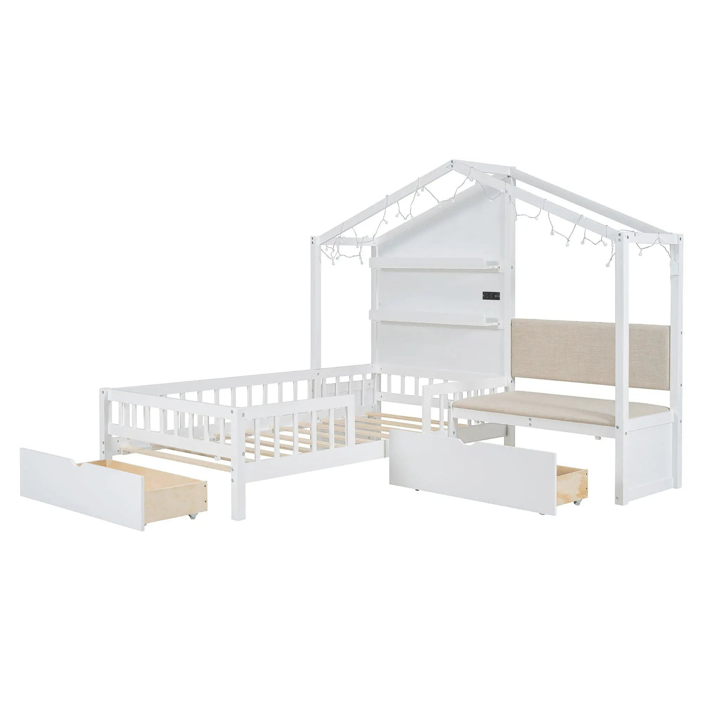 House Bed With Upholstered Sofa, Wireless Charging Station, Shelves And 2 Drawers by Unique Piece Furniture