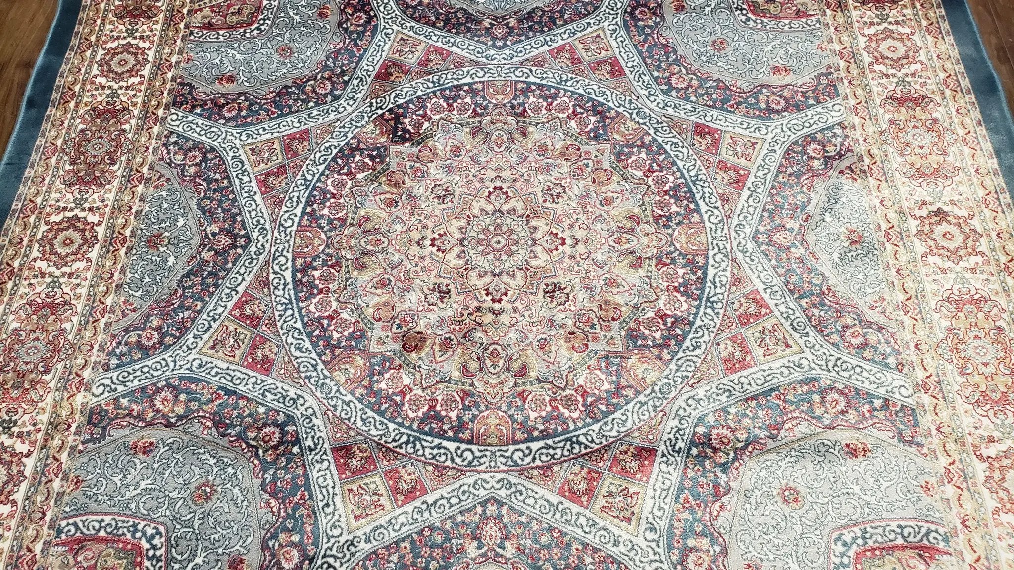 4x6 Silk Carpet, Light Blue & Beige Oriental Rug 4 x 6ft, Traditional Design Medallion All Over, Bamboo Silk, Super Fine, High Quality, Soft by Jewel Rugs