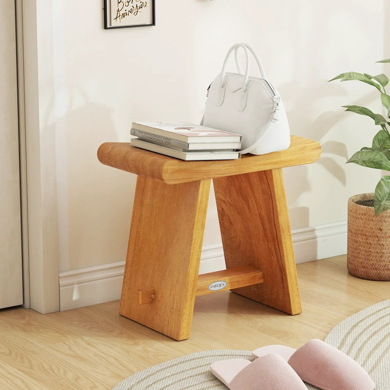 19.5 Inch Teak Shower Bench with Curved Seat for Shaving Legs by DirectDeals