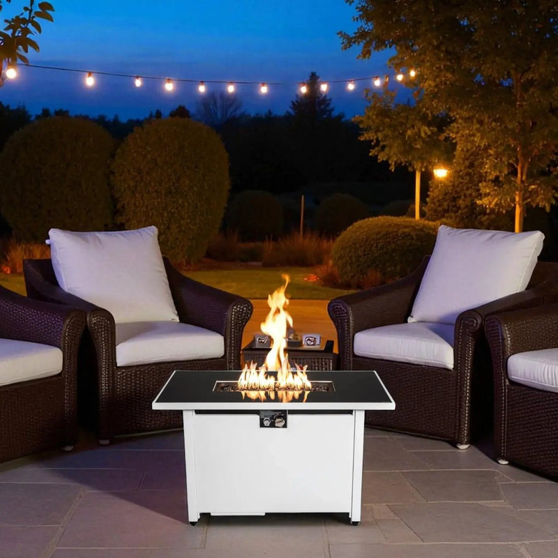 Outdoor 43" Rectangular Fire Pit Table With Adjustable Flame Control - White by HouseOfZazla