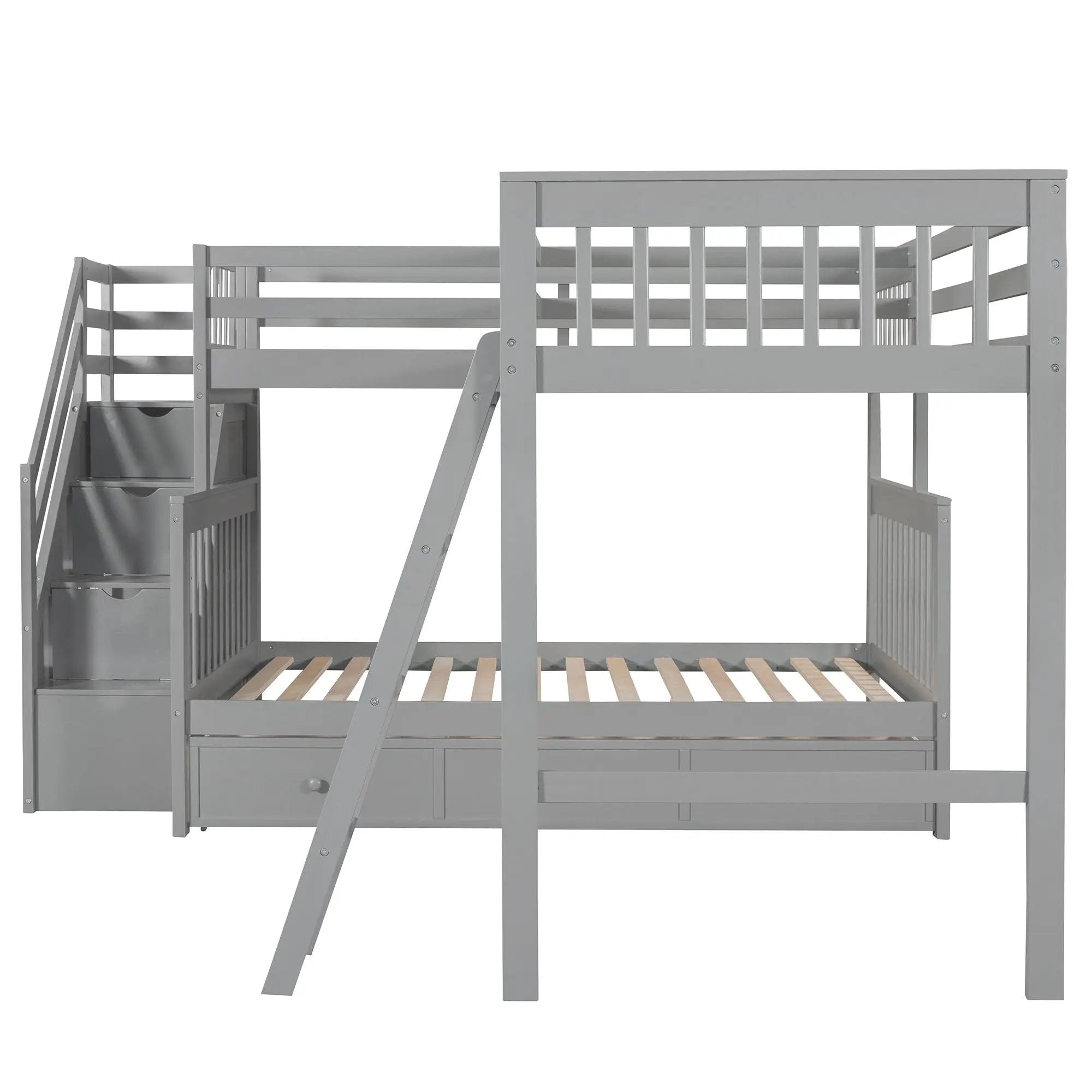 Solid L Shaped Bunk Bed With 3 Drawers, Ladder And Staircase by Unique Piece Furniture