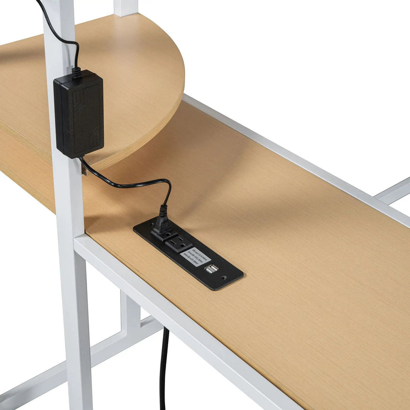 Loft Bed With Desk, Shelves, Power Outlet, LED Light And Wardrobe by HouseOfZazla