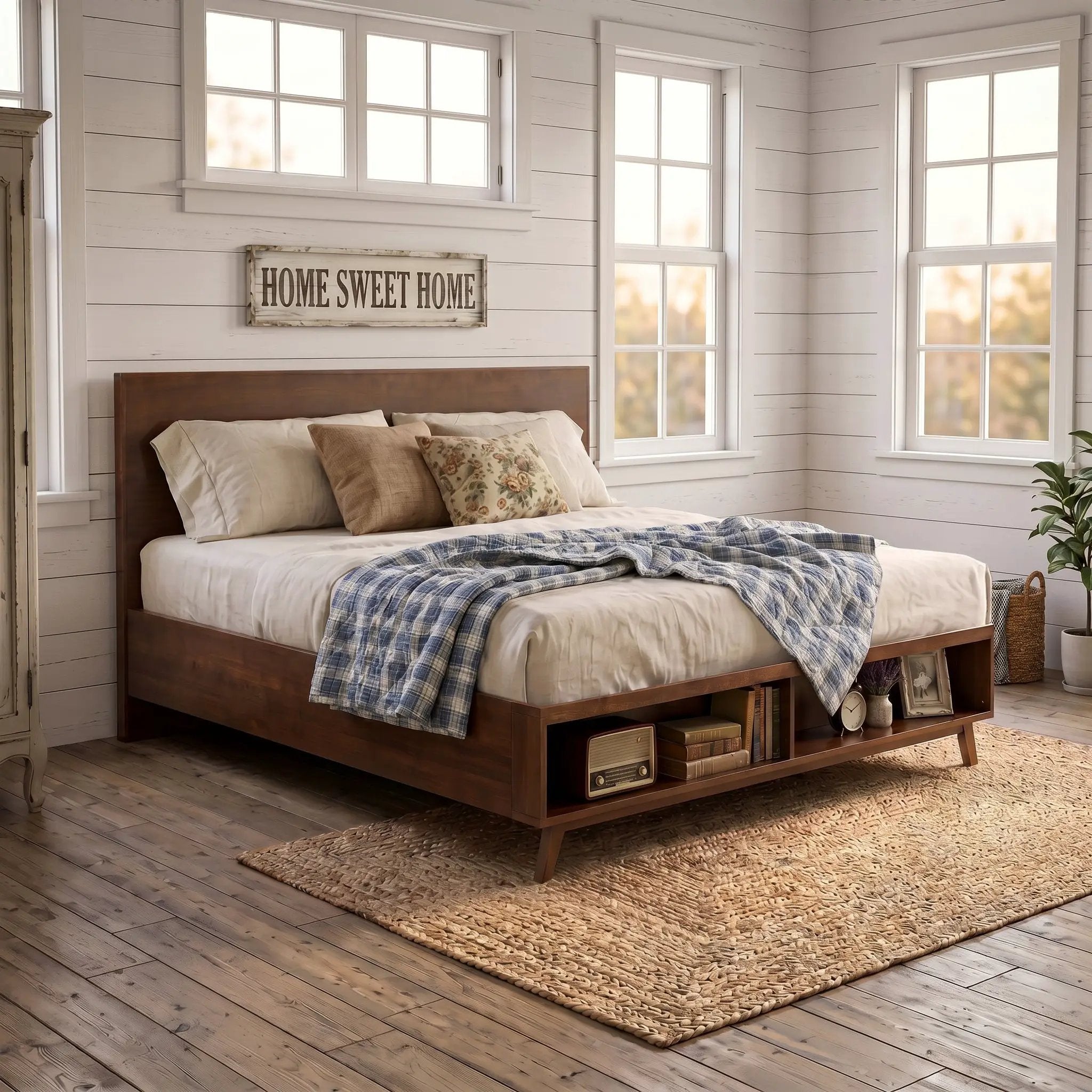 Walnut King Size Platform Bed Frame by HouseOfZazla