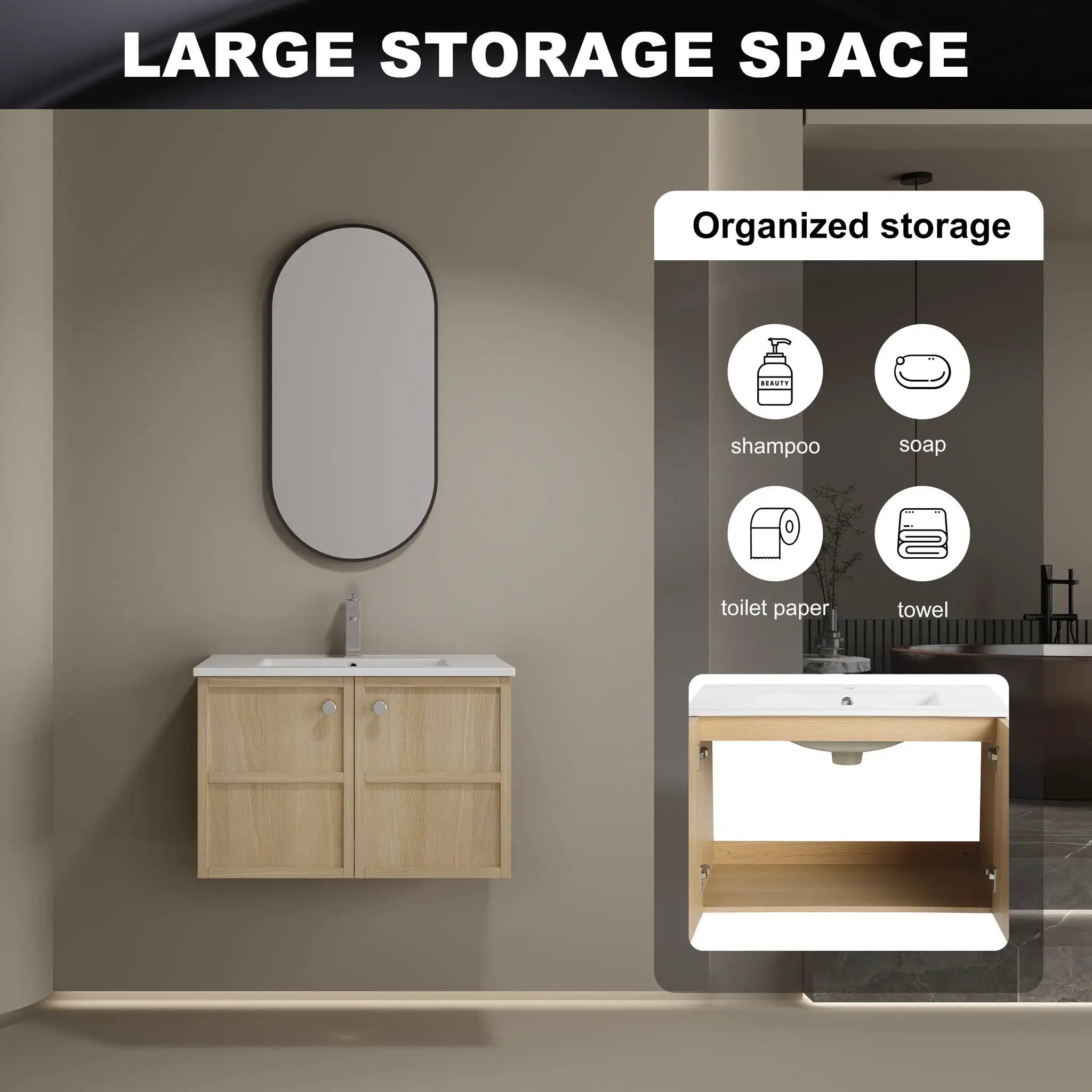 Wall Mounted Bathroom Vanity With Ceramic Sink And 2 Soft Closing Doors by Unique Piece Furniture
