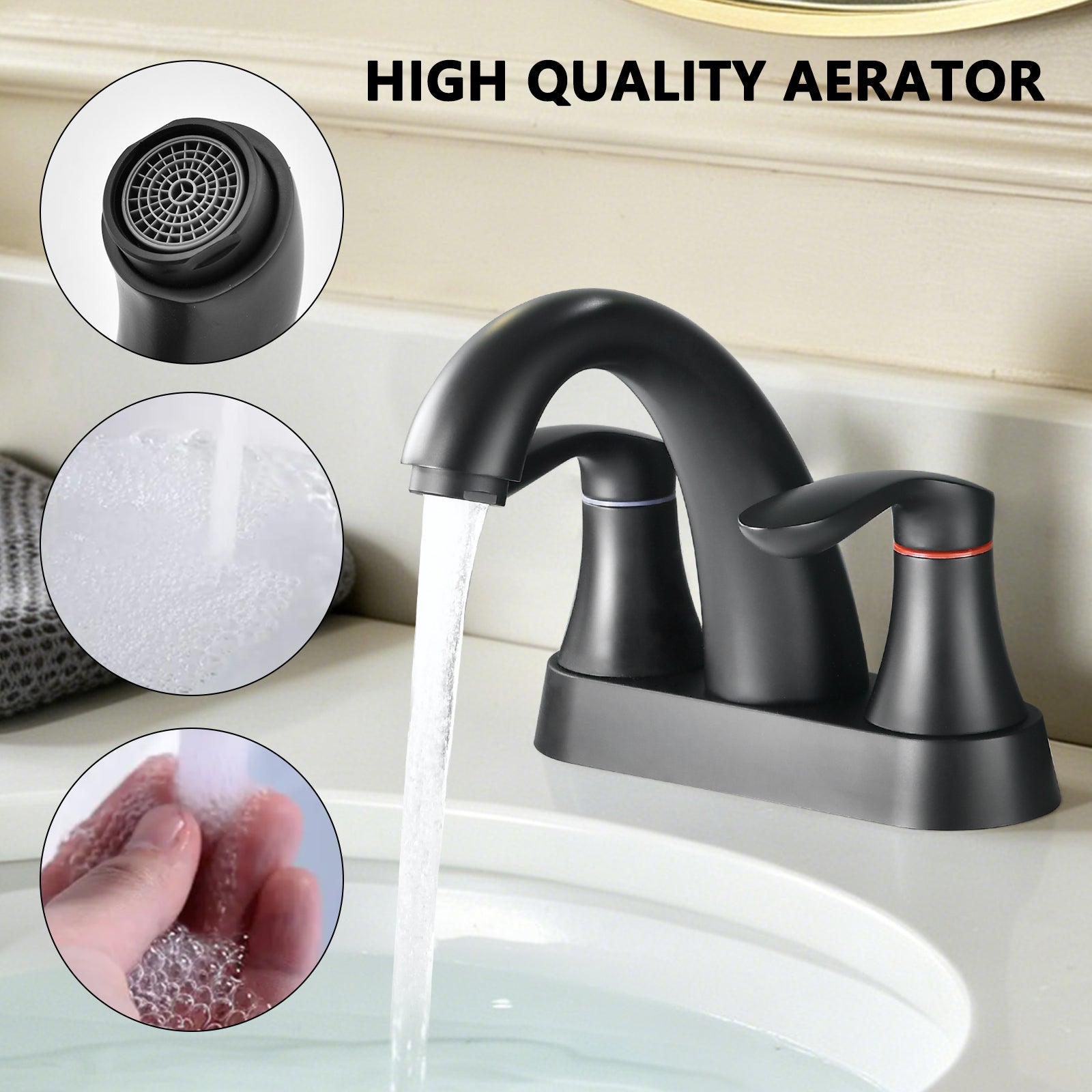 Two Handle 4 Inch Centerset Bathroom Sink Faucet with Pop-Up Drain, Matte by HouseOfZazla