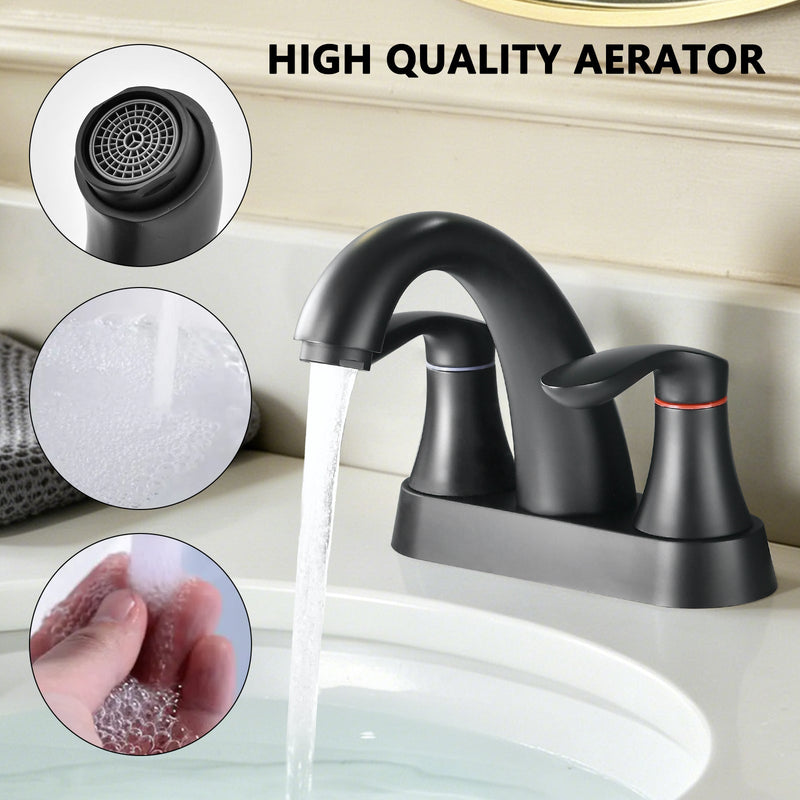 Two Handle 4 Inch Centerset Bathroom Sink Faucet with Pop-Up Drain, Matte by HouseOfZazla