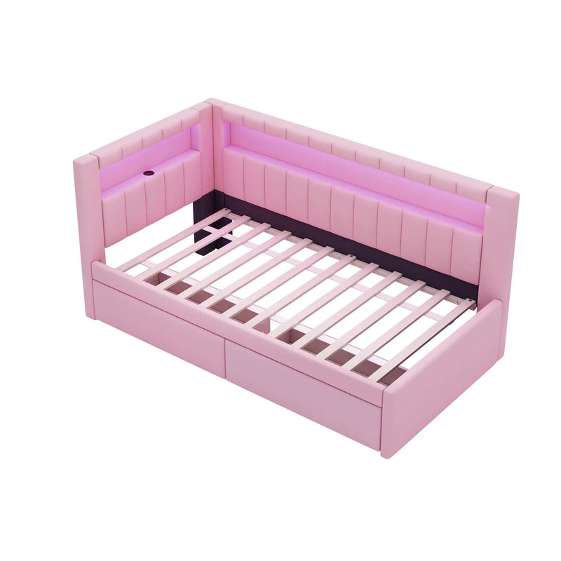 Upholstered Platform Bed With USB Ports And LED Belt